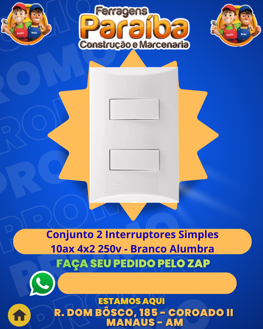 Conjunto 2 Interruptores Simples  10ax 4x2 250v - Branco Alumbra 1