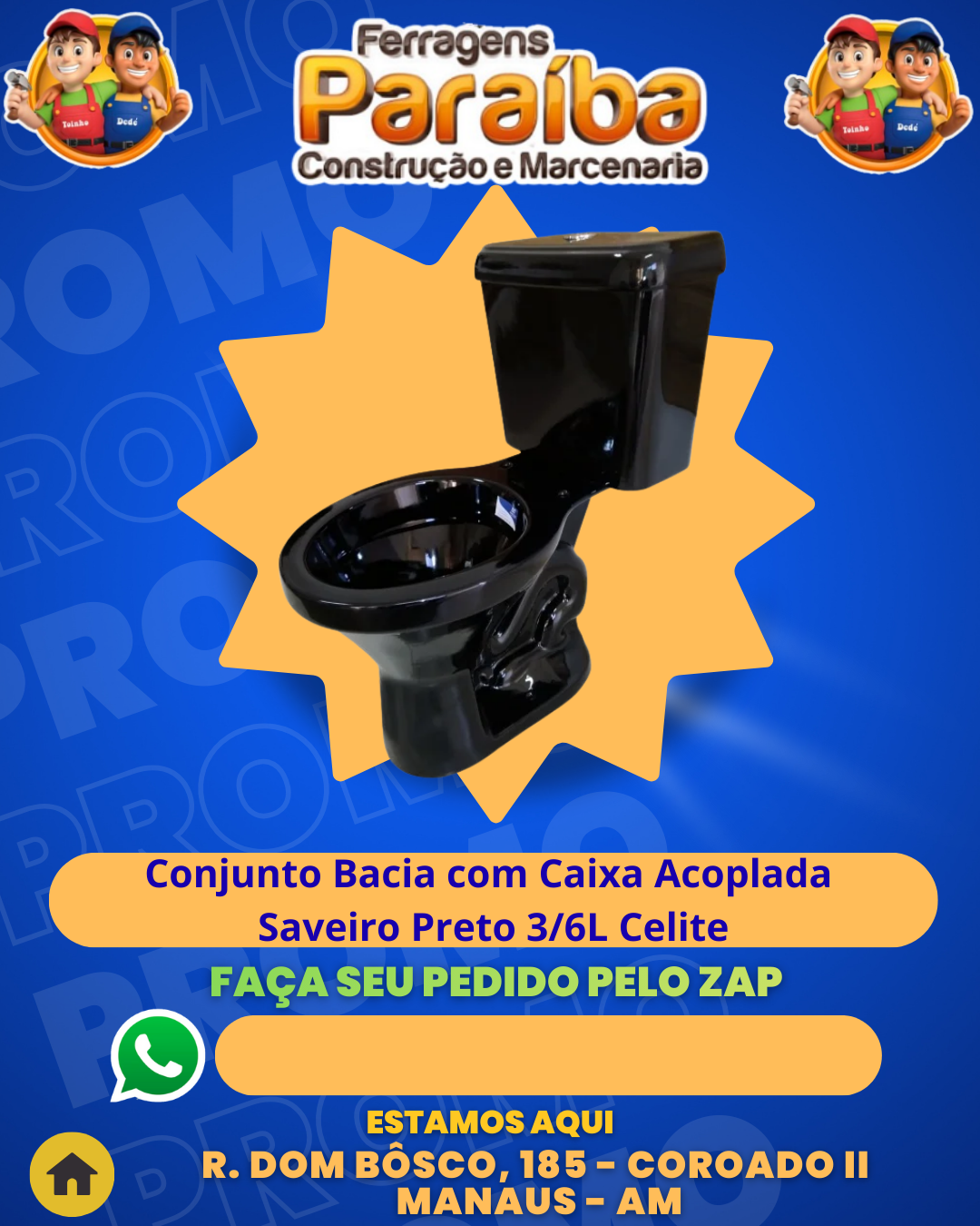 Conjunto Bacia com Caixa Acoplada Saveiro Preto 36L Celite 1