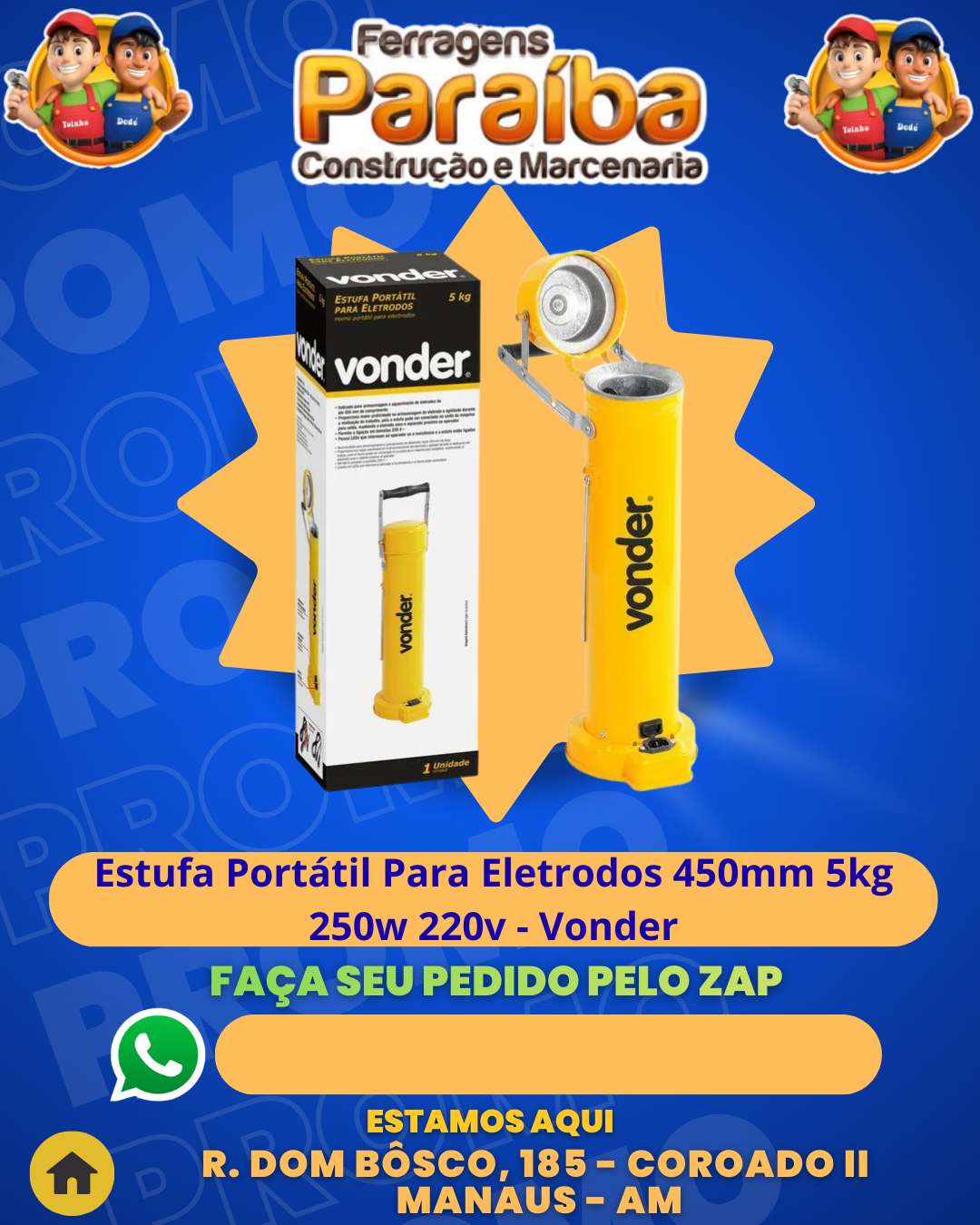 Estufa Portаtil Para Eletrodos 450mm 5kg 250w 220v - Vonder 1