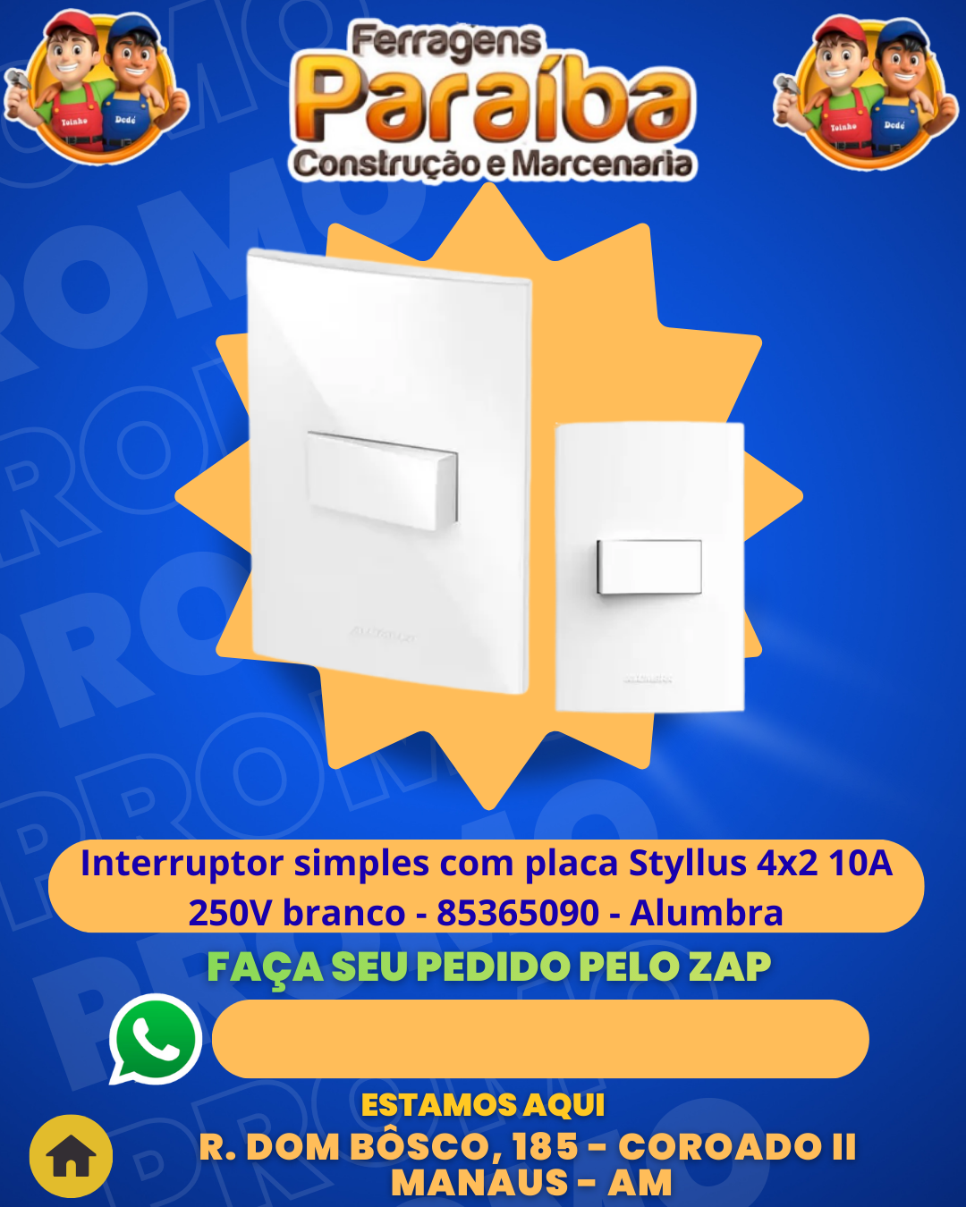 Interruptor simples com placa Styllus 4x2 10A 250V branco - 85365090 - Alumbra 1