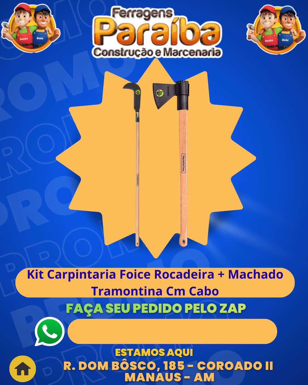 Kit Carpintaria Foice Rocadeira + Machado Tramontina Cm Cabo 1