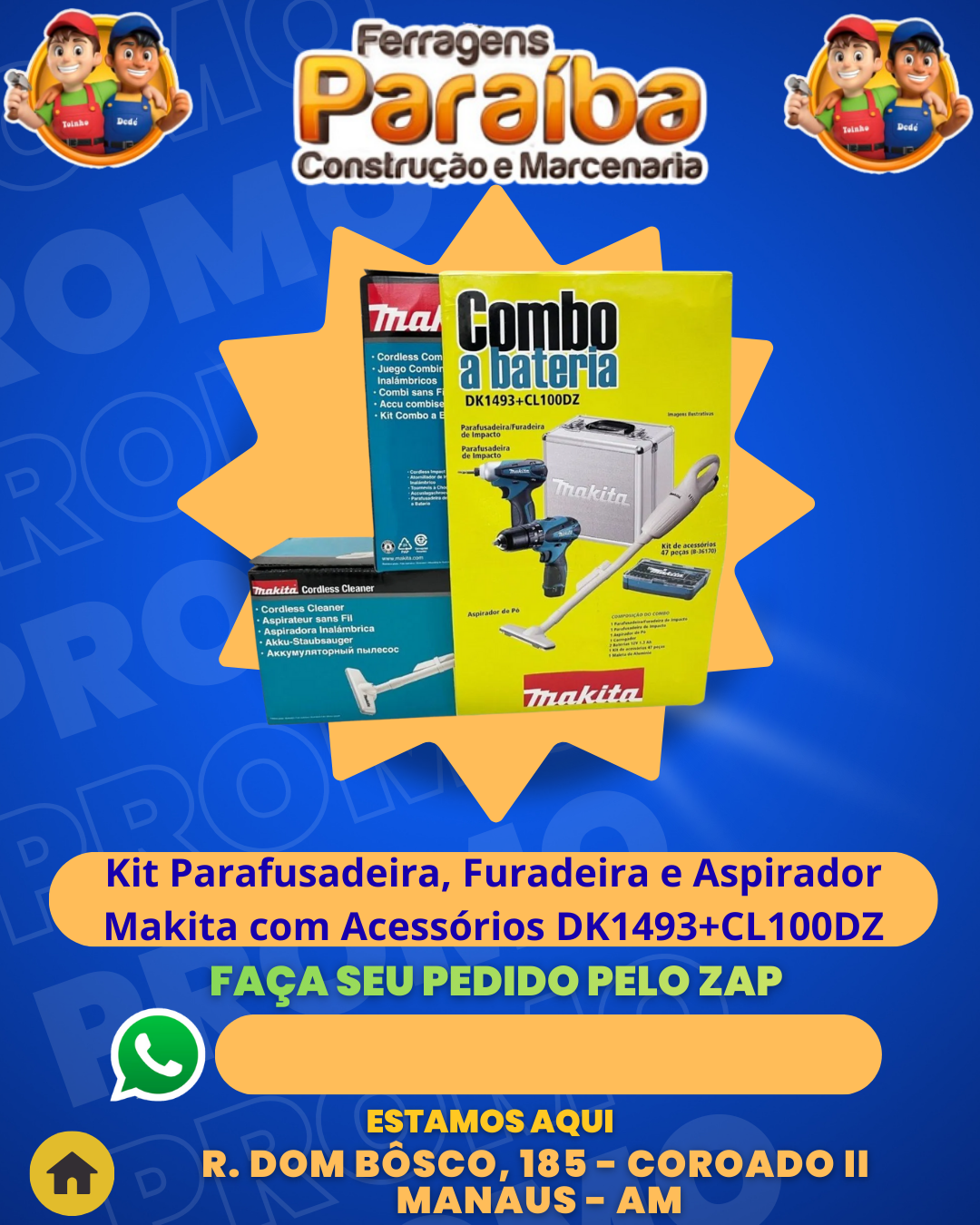 Kit Parafusadeira, Furadeira e Aspirador Makita com Acessвrios DK1493+CL100DZ 1