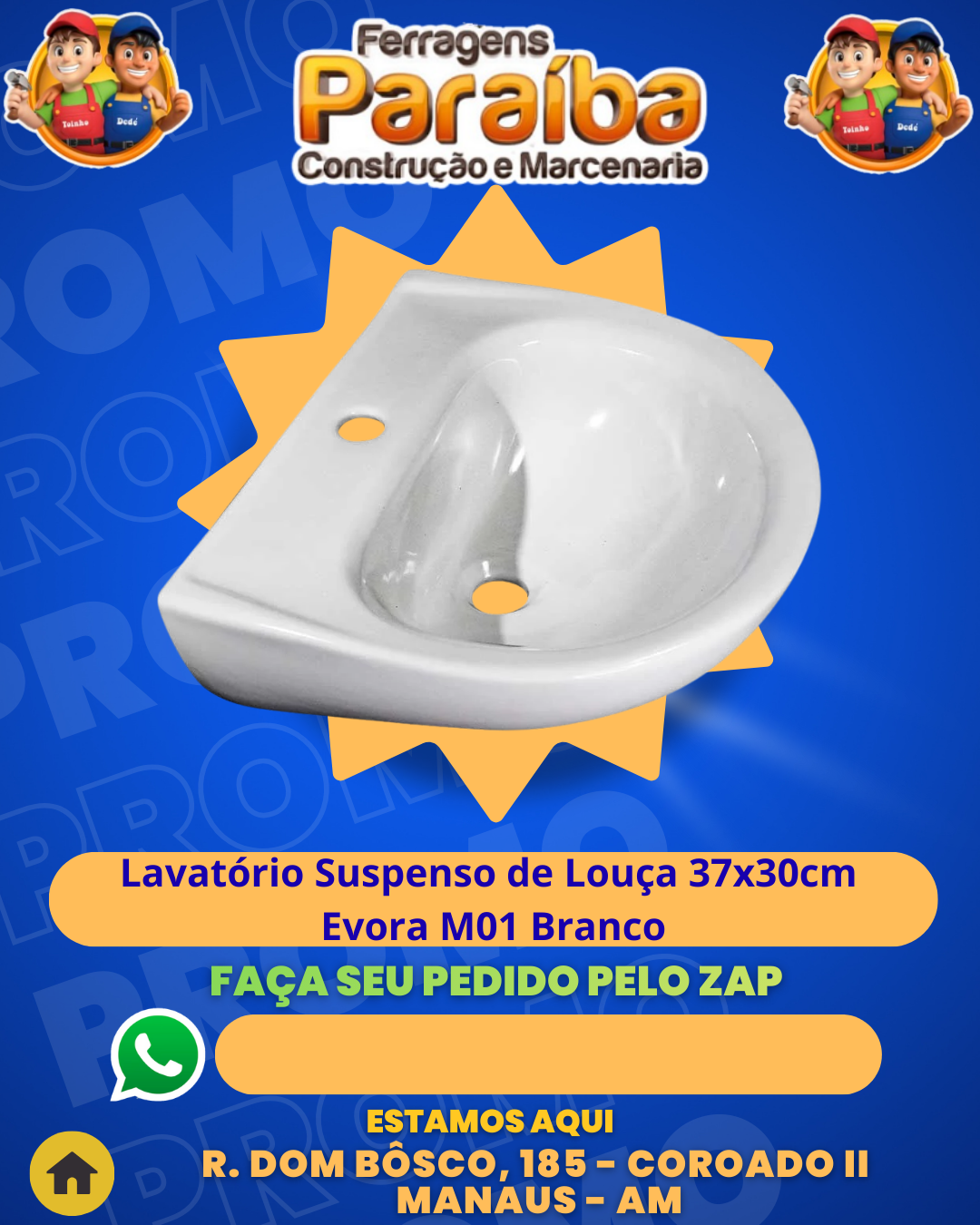 Lavatвrio Suspenso de LouЗa 37x30cm Evora M01 Branco 1