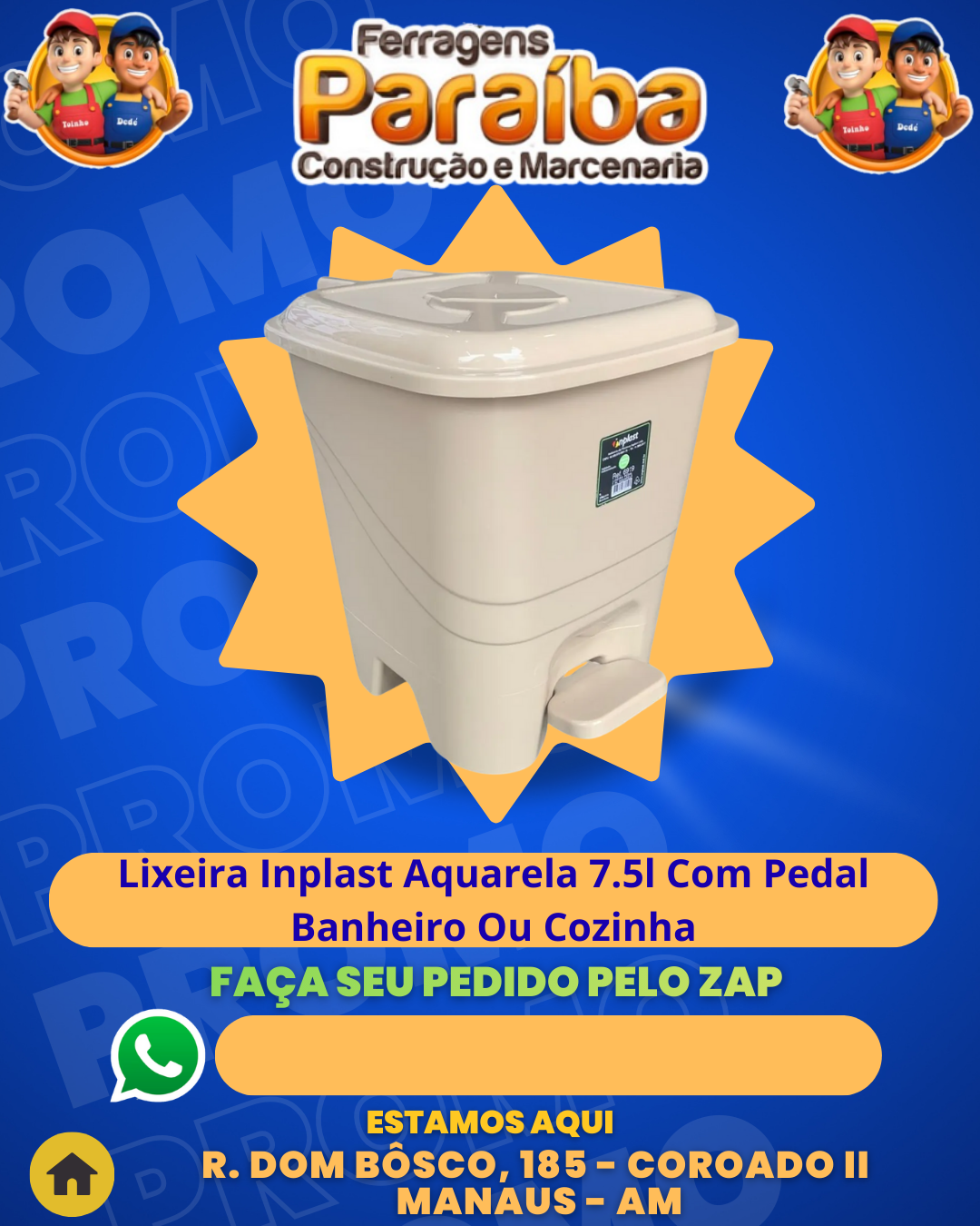 Lixeira Inplast Aquarela 7.5l Com Pedal Banheiro Ou Cozinha 1