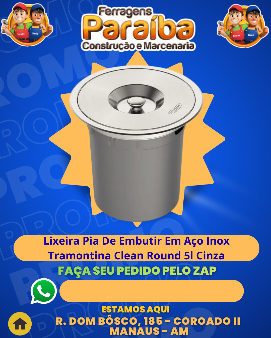 Lixeira Pia De Embutir Em AЗo Inox Tramontina Clean Round 5l Cinza 1