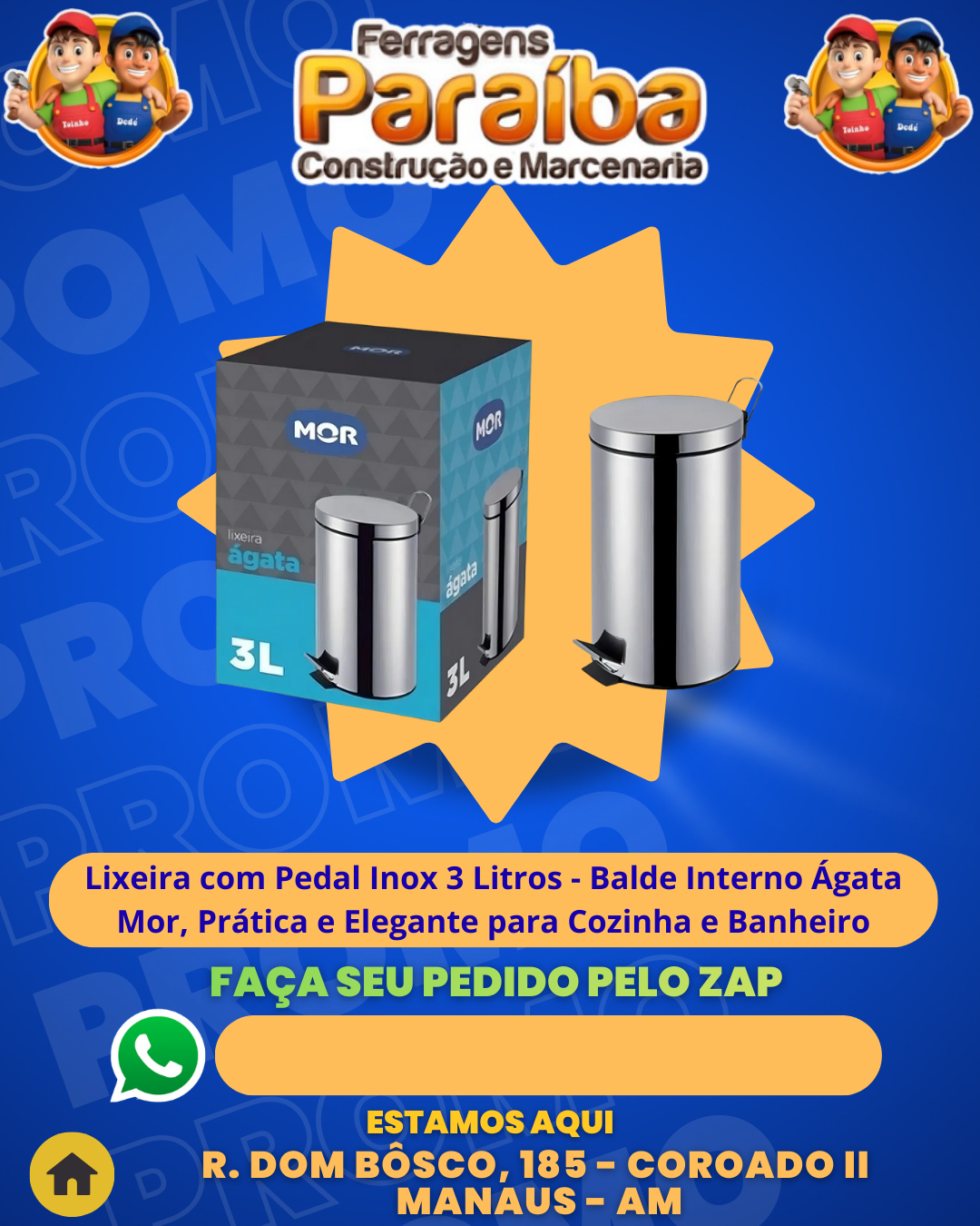 Lixeira com Pedal Inox 3 Litros - Balde Interno ╡gata Mor, Prаtica e Elegante para Cozinha e Banheiro 1