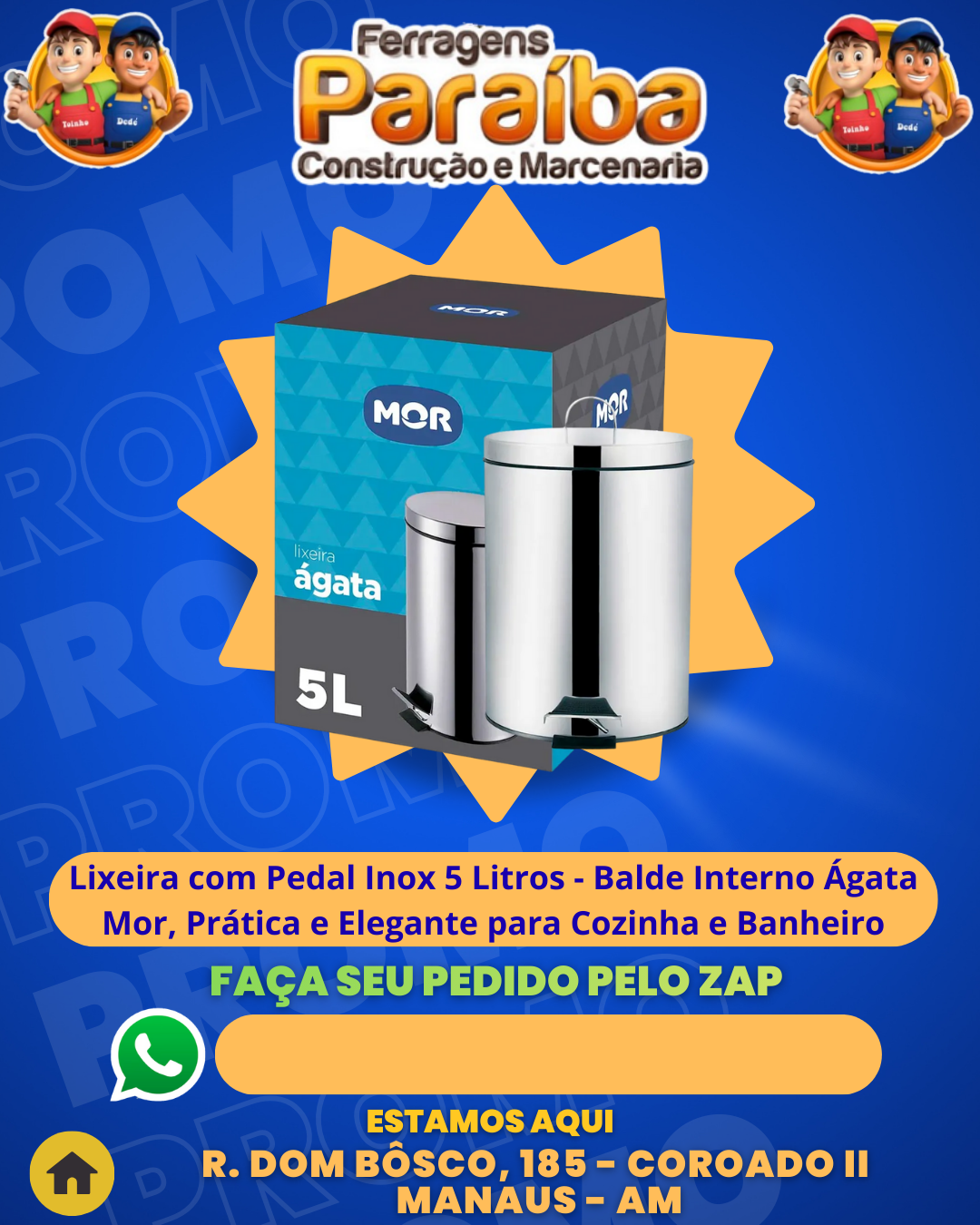 Lixeira com Pedal Inox 5 Litros - Balde Interno ╡gata Mor, Prаtica e Elegante para Cozinha e Banheiro 1