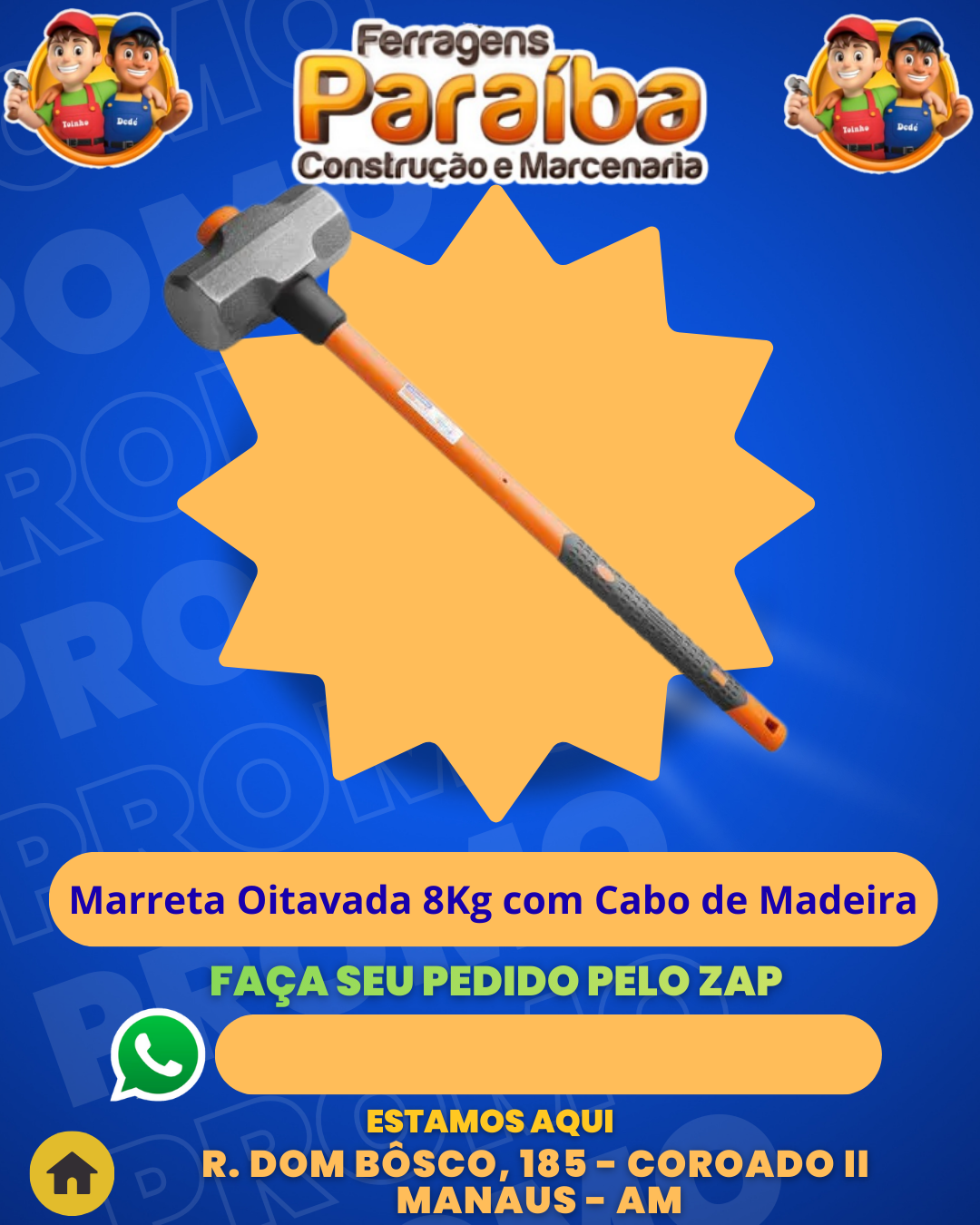 Marreta Oitavada 8Kg com Cabo de Madeira 1