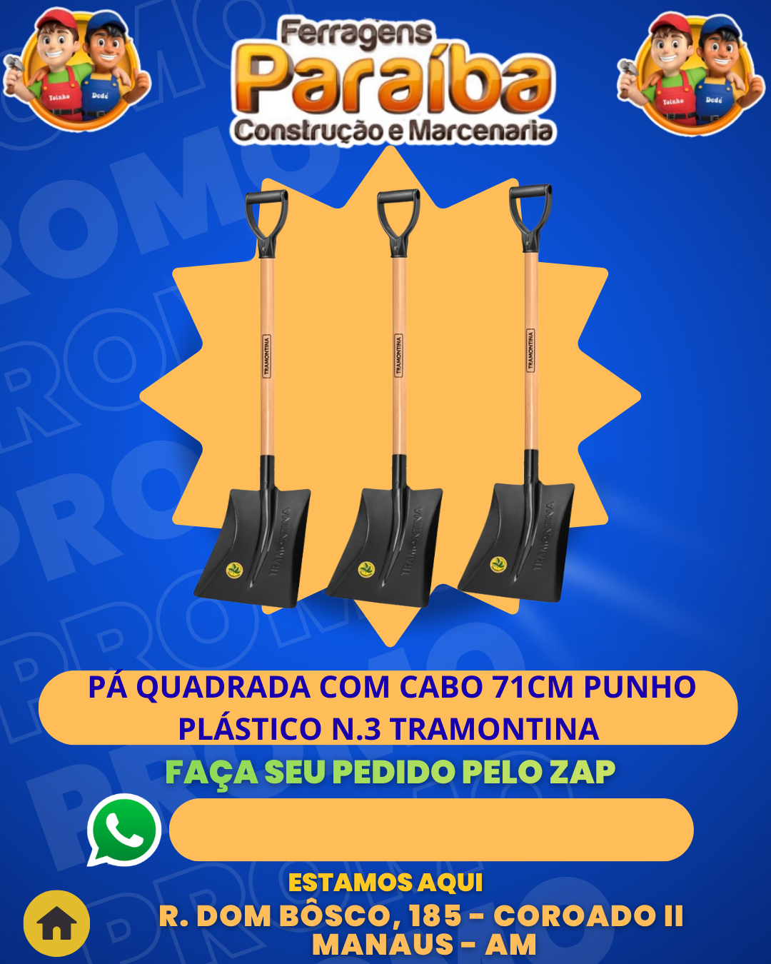 P╡ QUADRADA COM CABO 71CM PUNHO PL╡STICO N.3 TRAMONTINA 1