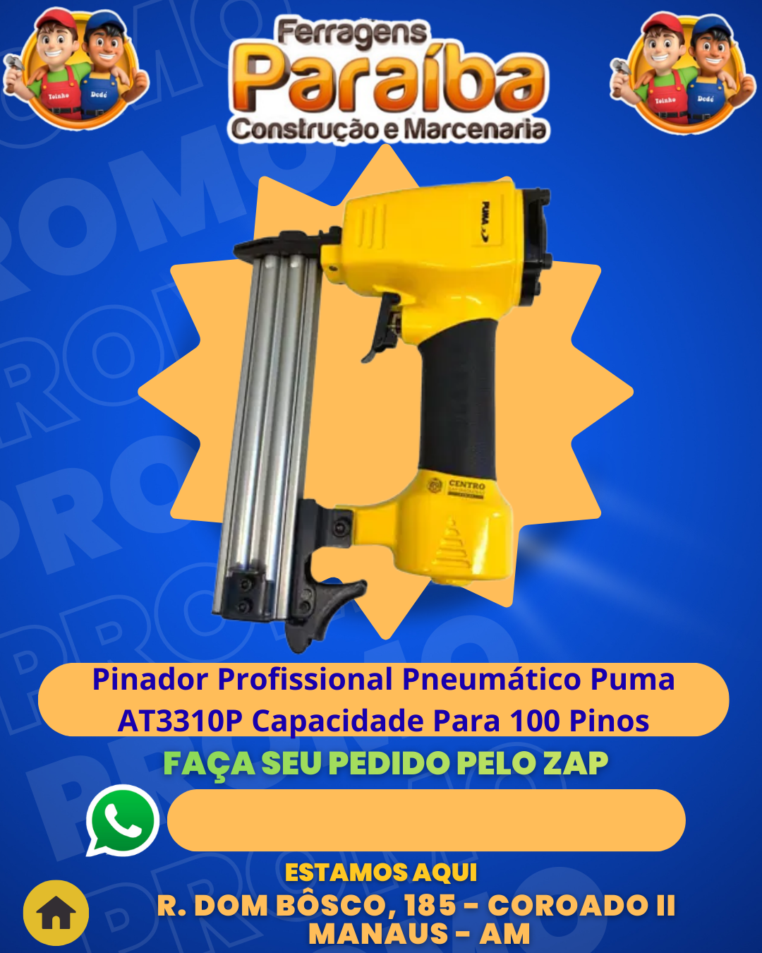 Pinador Profissional Pneumаtico Puma AT3310P Capacidade Para 100 Pinos 1