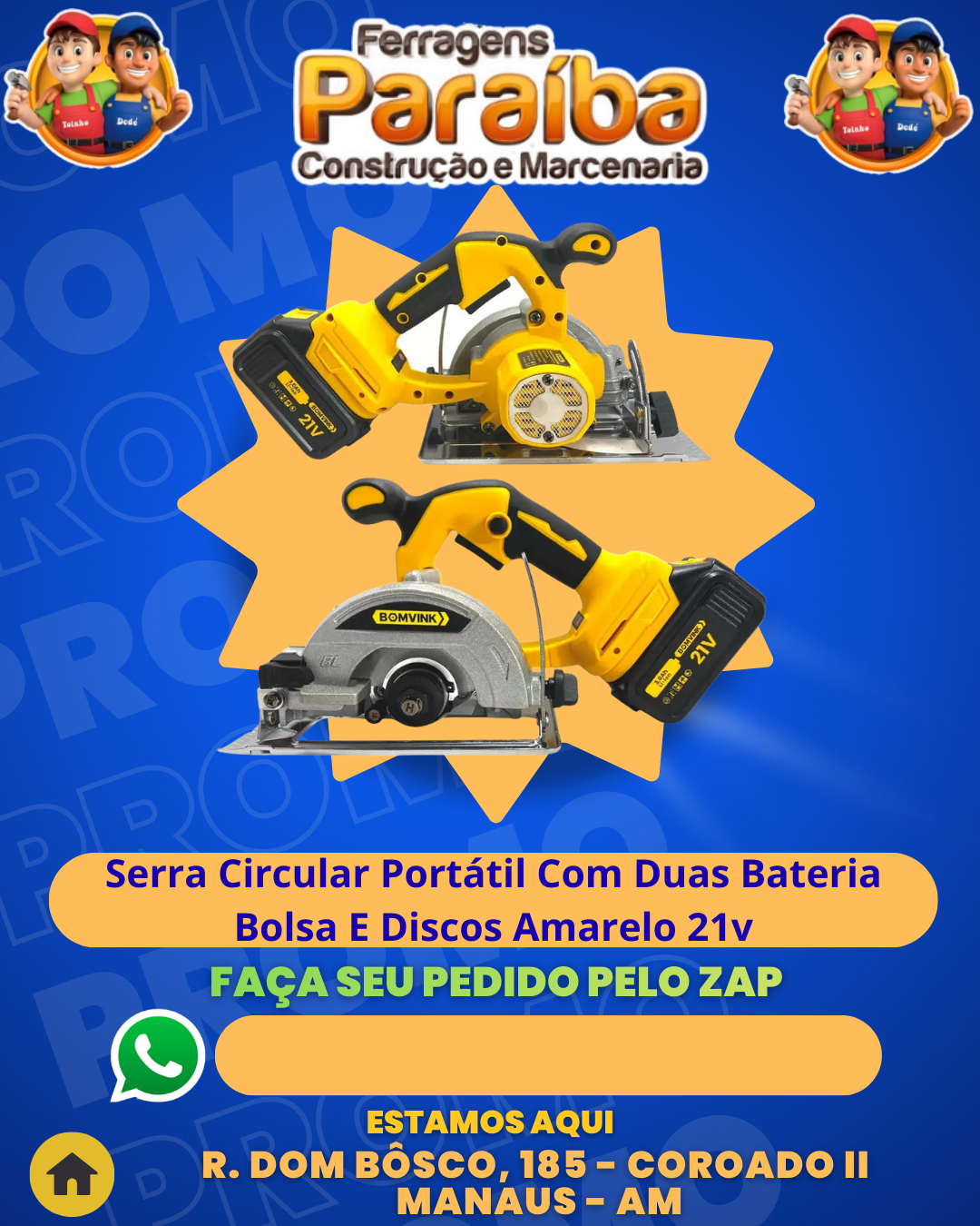 Serra Circular Portаtil Com Duas Bateria Bolsa E Discos Amarelo 21v  1
