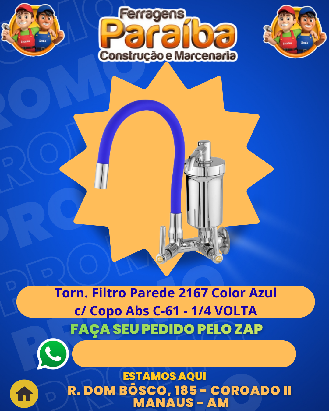 Torn. Filtro Parede 2167 Color Azul c Copo Abs C-61 - 14 VOLTA  1