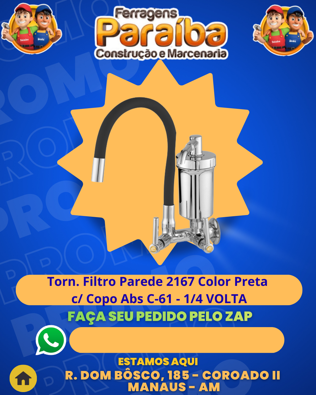 Torn. Filtro Parede 2167 Color Preta c Copo Abs C-61 - 14 VOLTA  1