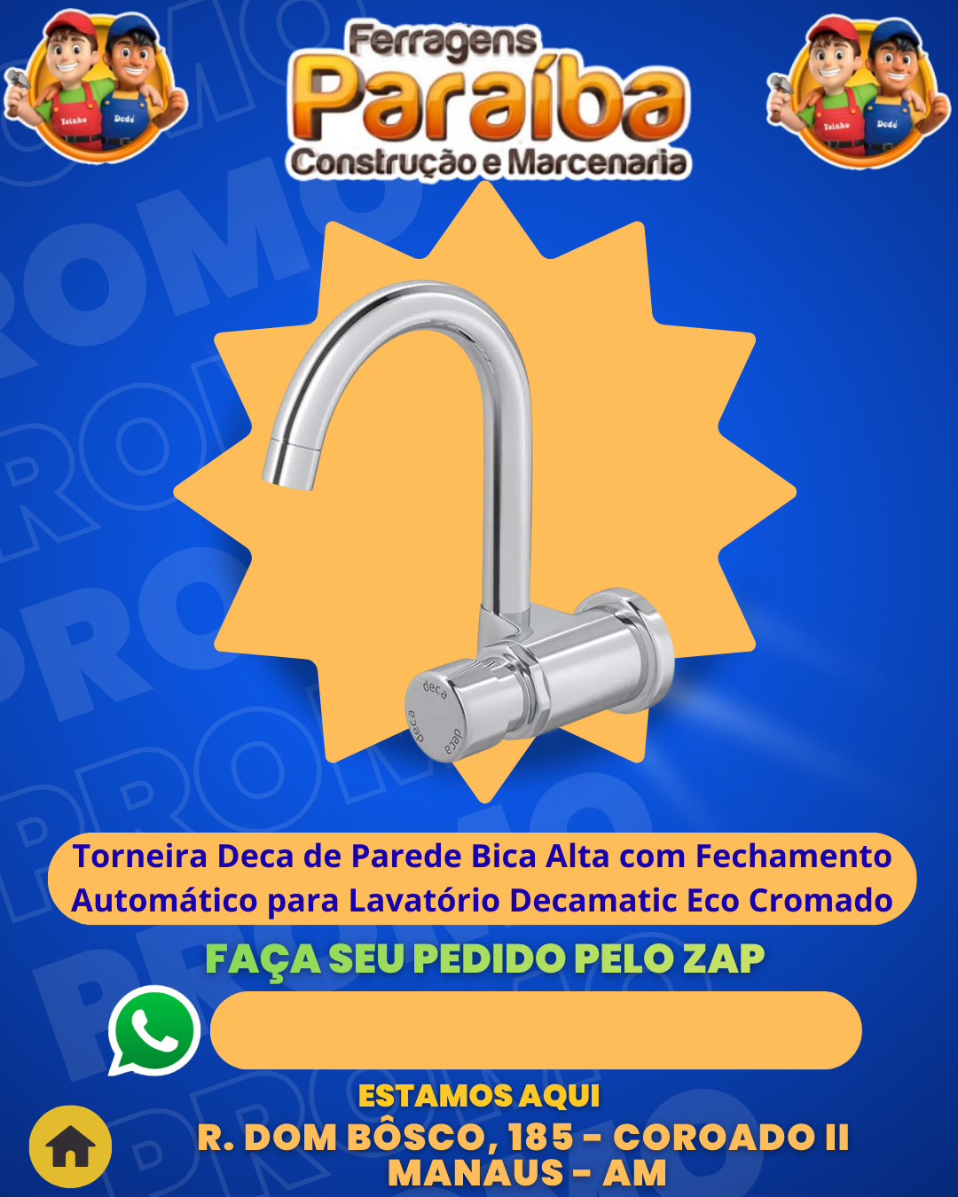 Torneira Deca de Parede Bica Alta com Fechamento Automаtico para Lavatвrio Decamatic Eco Cromado 1