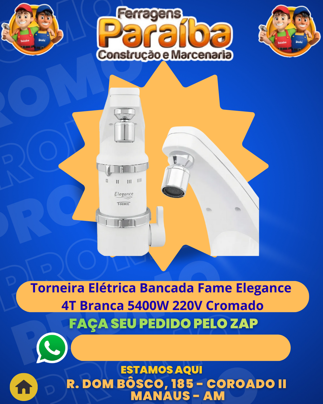 Torneira ElВtrica Bancada Fame Elegance 4T Branca 5400W 220V Cromado 1