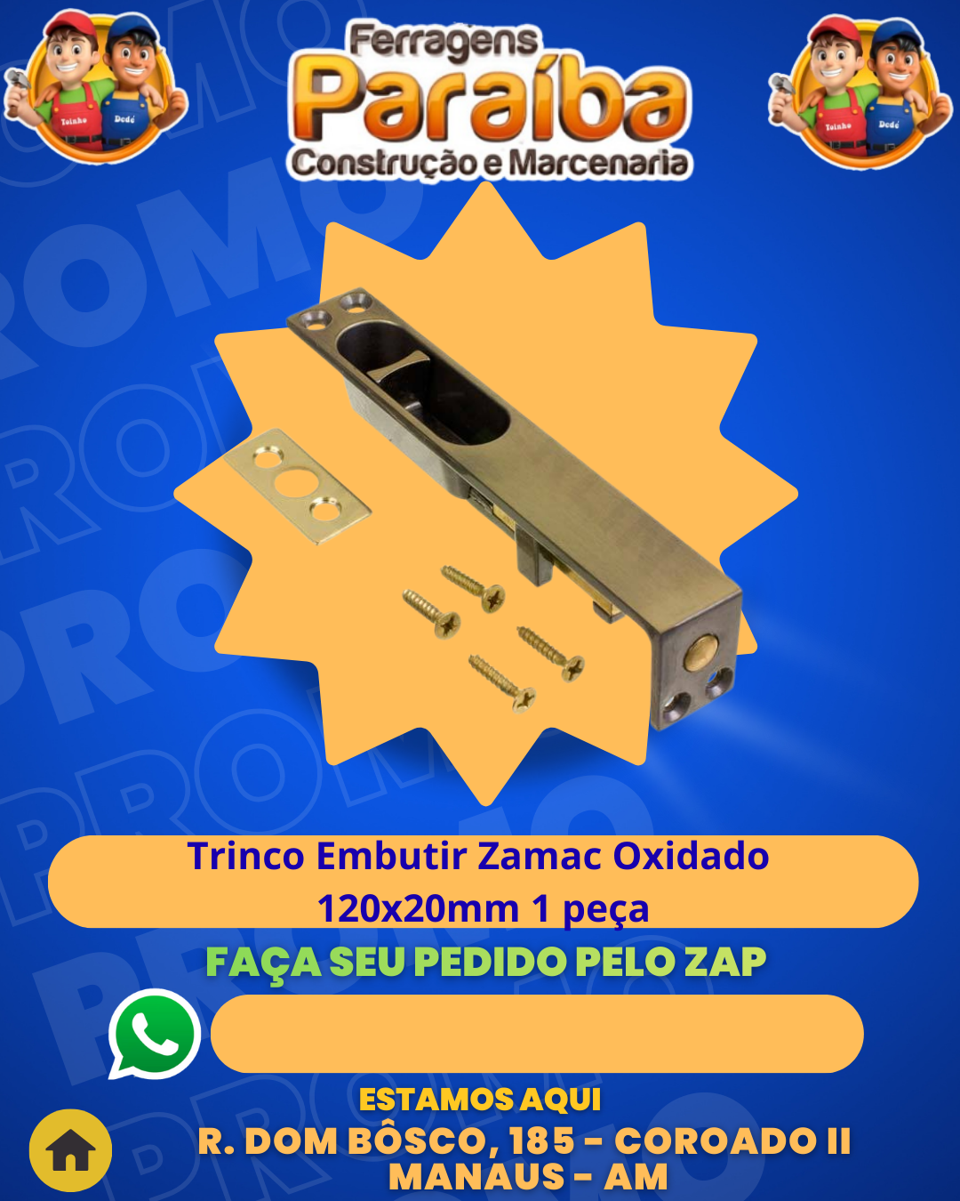 Trinco Embutir Zamac Oxidado 120x20mm 1 peЗa 1