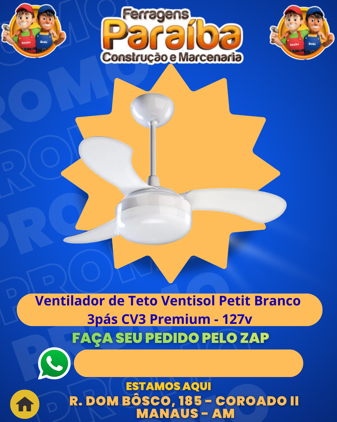Ventilador de Teto Ventisol Petit Branco 3pаs CV3 Premium - 127v 1