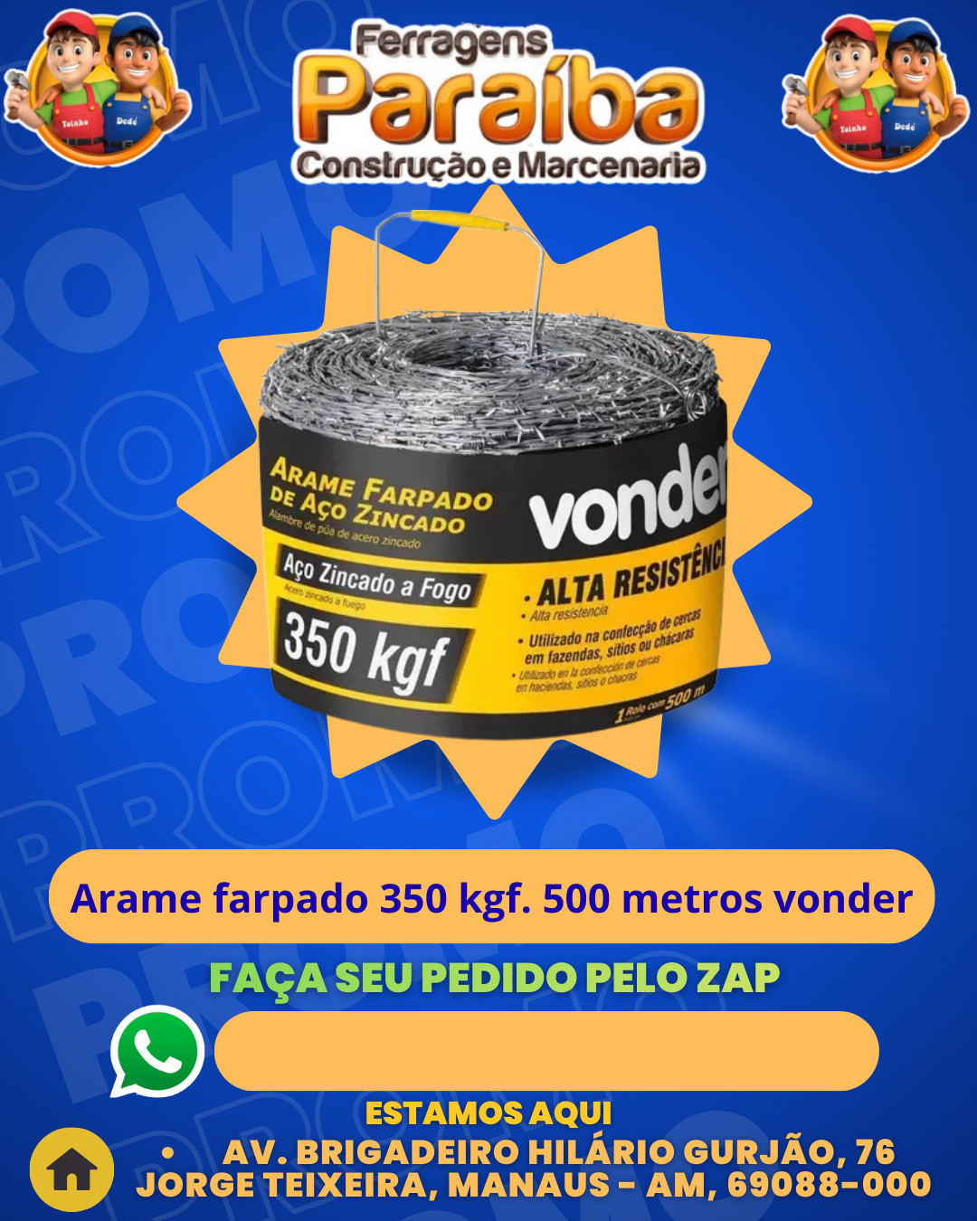 Arame farpado 350 kgf. 500 metros vonder