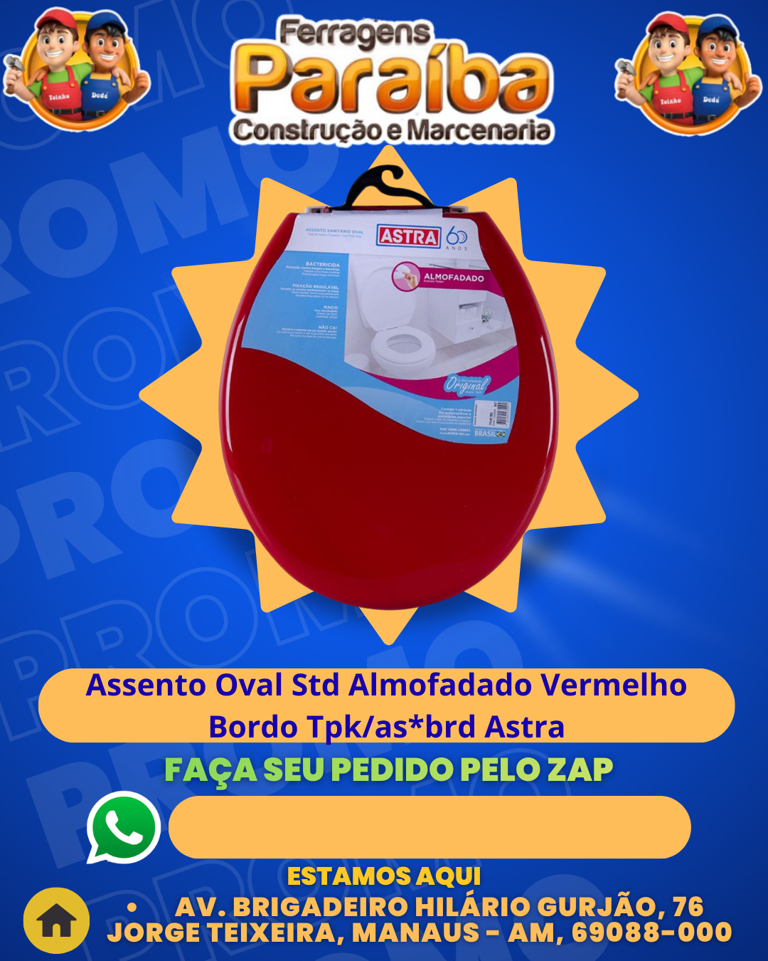 Assento Oval Std Almofadado Vermelho Bordo Tpkasbrd Astra 1