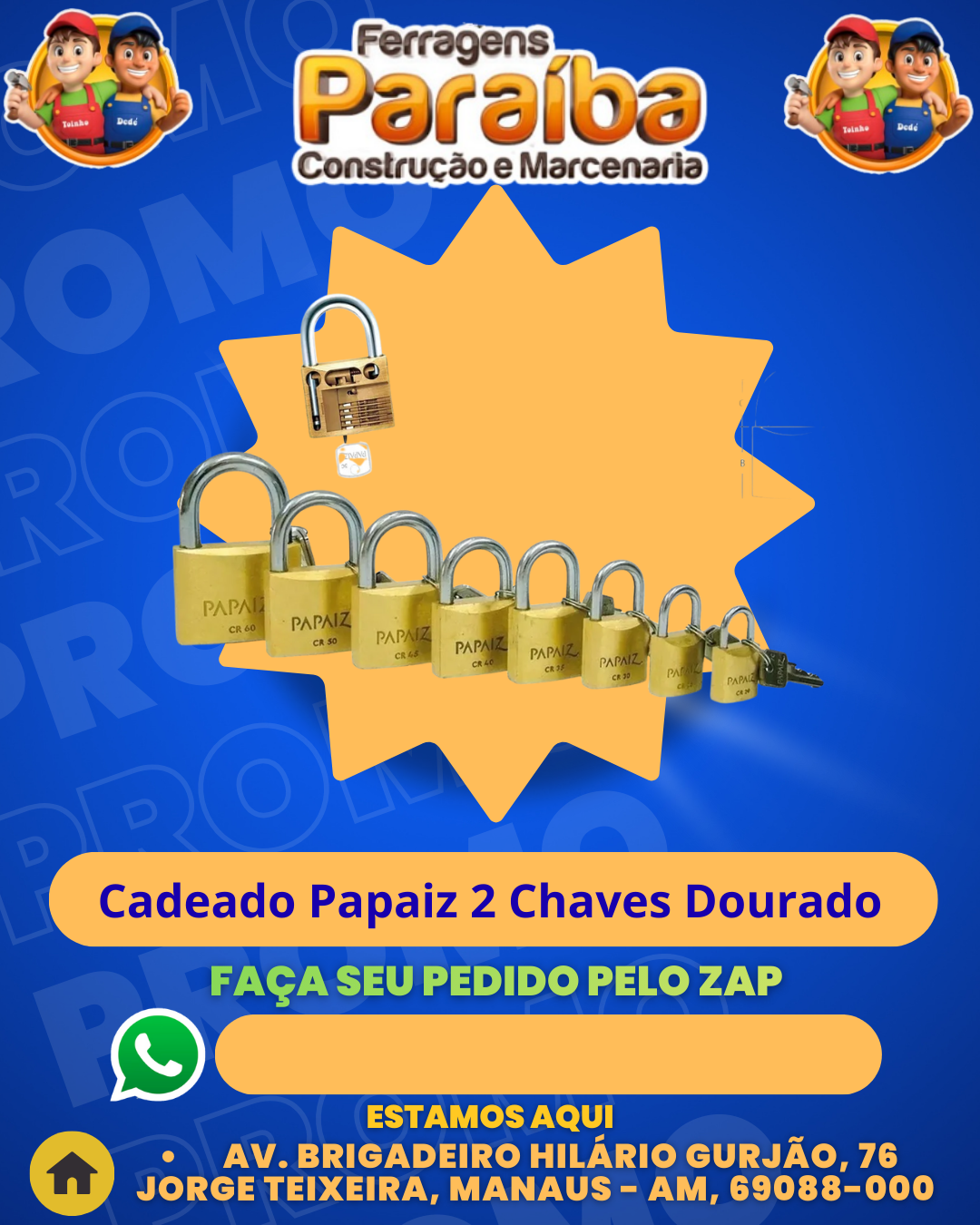 Cadeado Papaiz 2 Chaves Dourado  1
