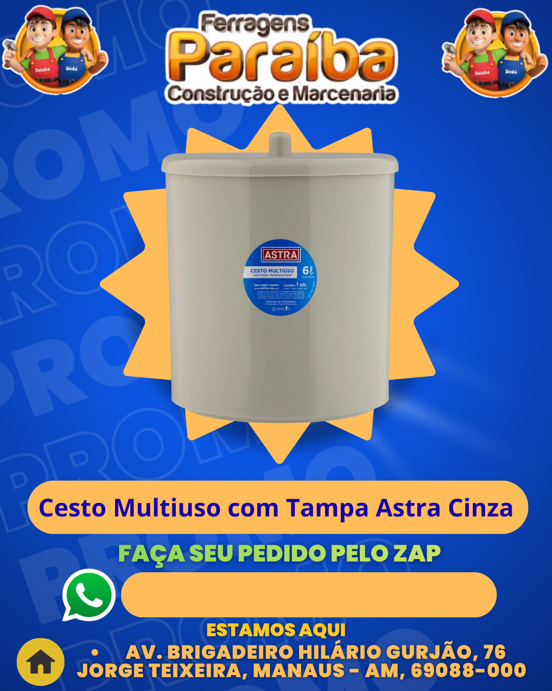 Cesto Multiuso com Tampa Astra Cinza 1