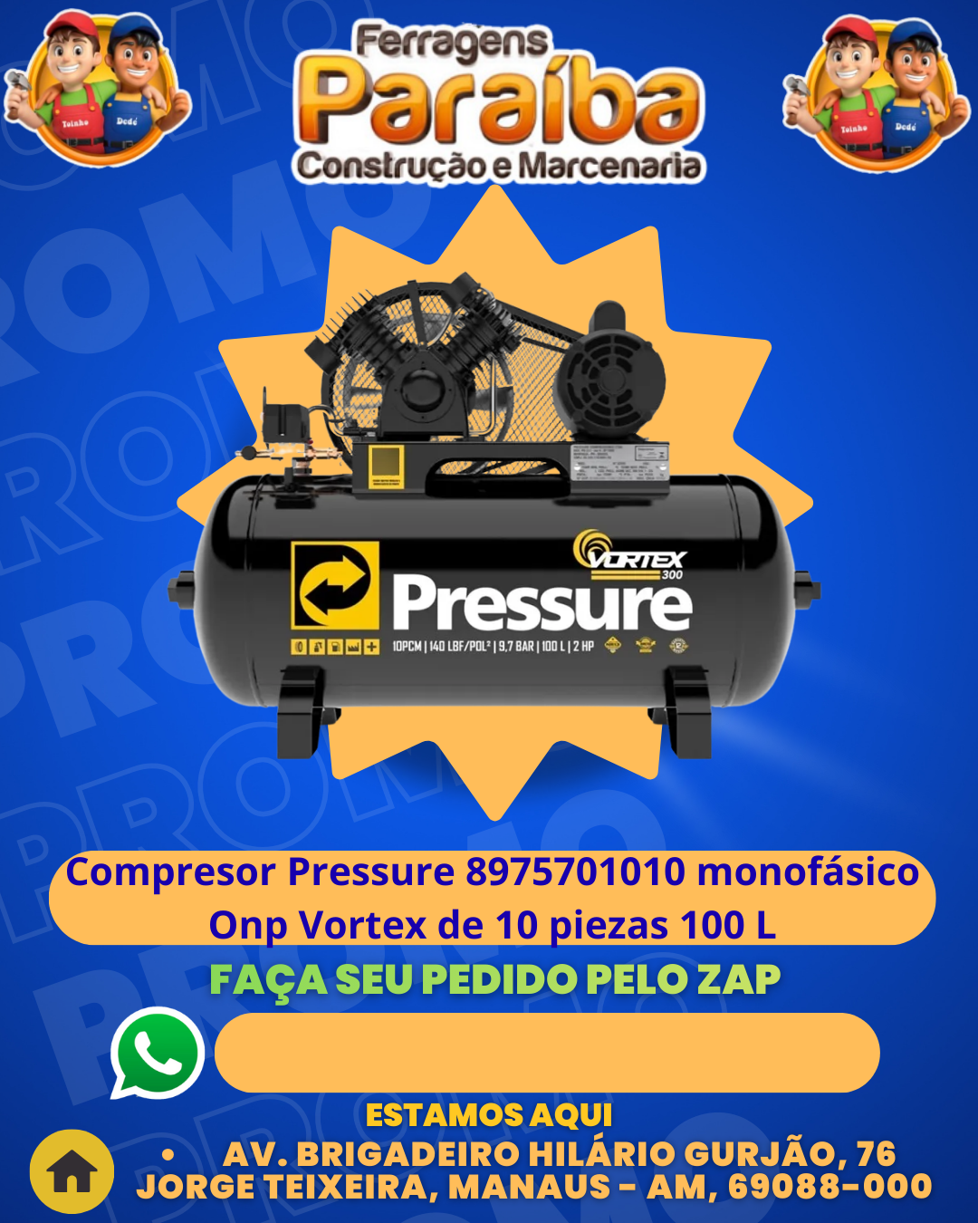 Compresor Pressure 8975701010 monofаsico Onp Vortex de 10 piezas 100 L 1