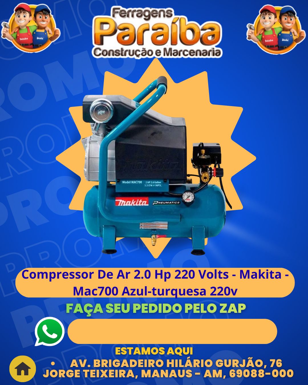 Compressor De Ar 2.0 Hp 220 Volts - Makita - Mac700 Azul-turquesa 220v 1