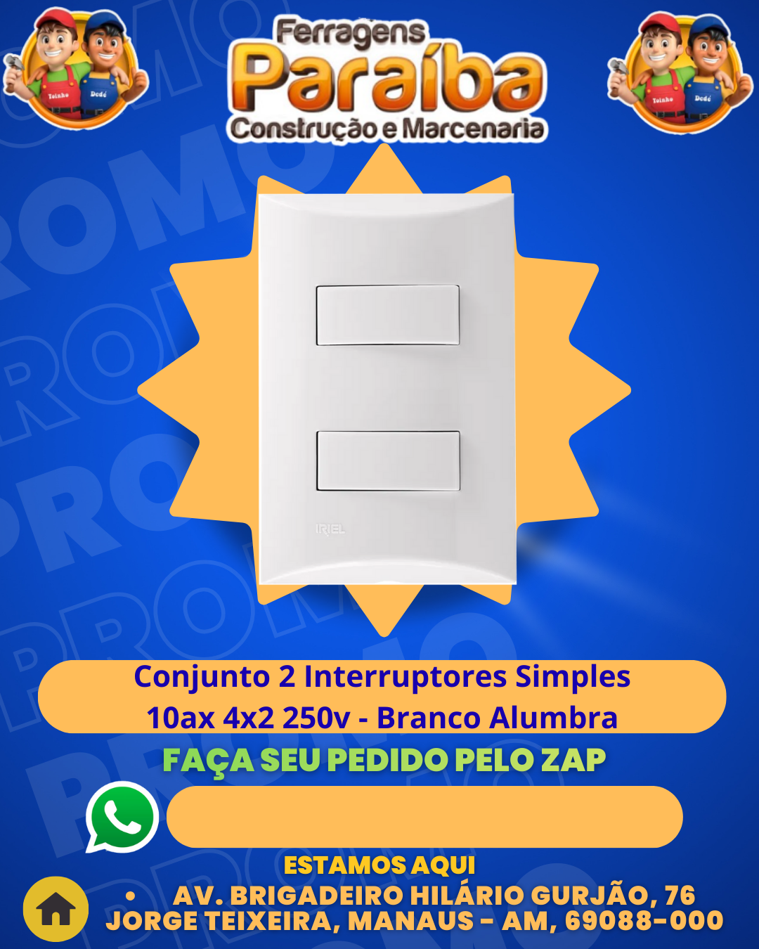 Conjunto 2 Interruptores Simples  10ax 4x2 250v - Branco Alumbra 1