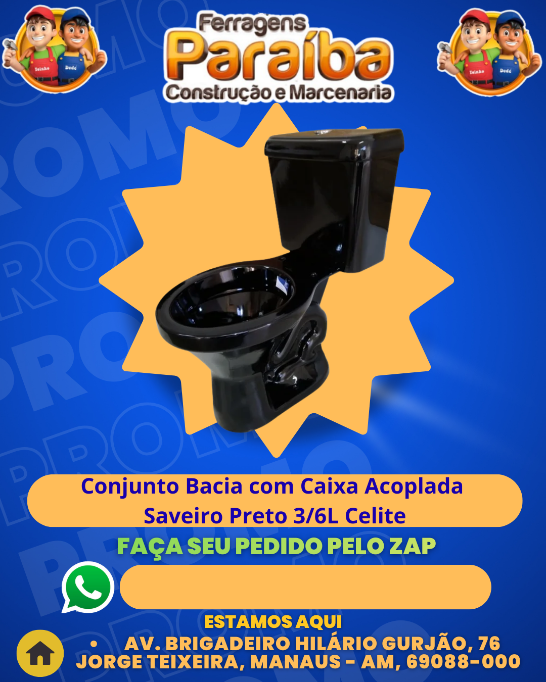 Conjunto Bacia com Caixa Acoplada Saveiro Preto 36L Celite 1