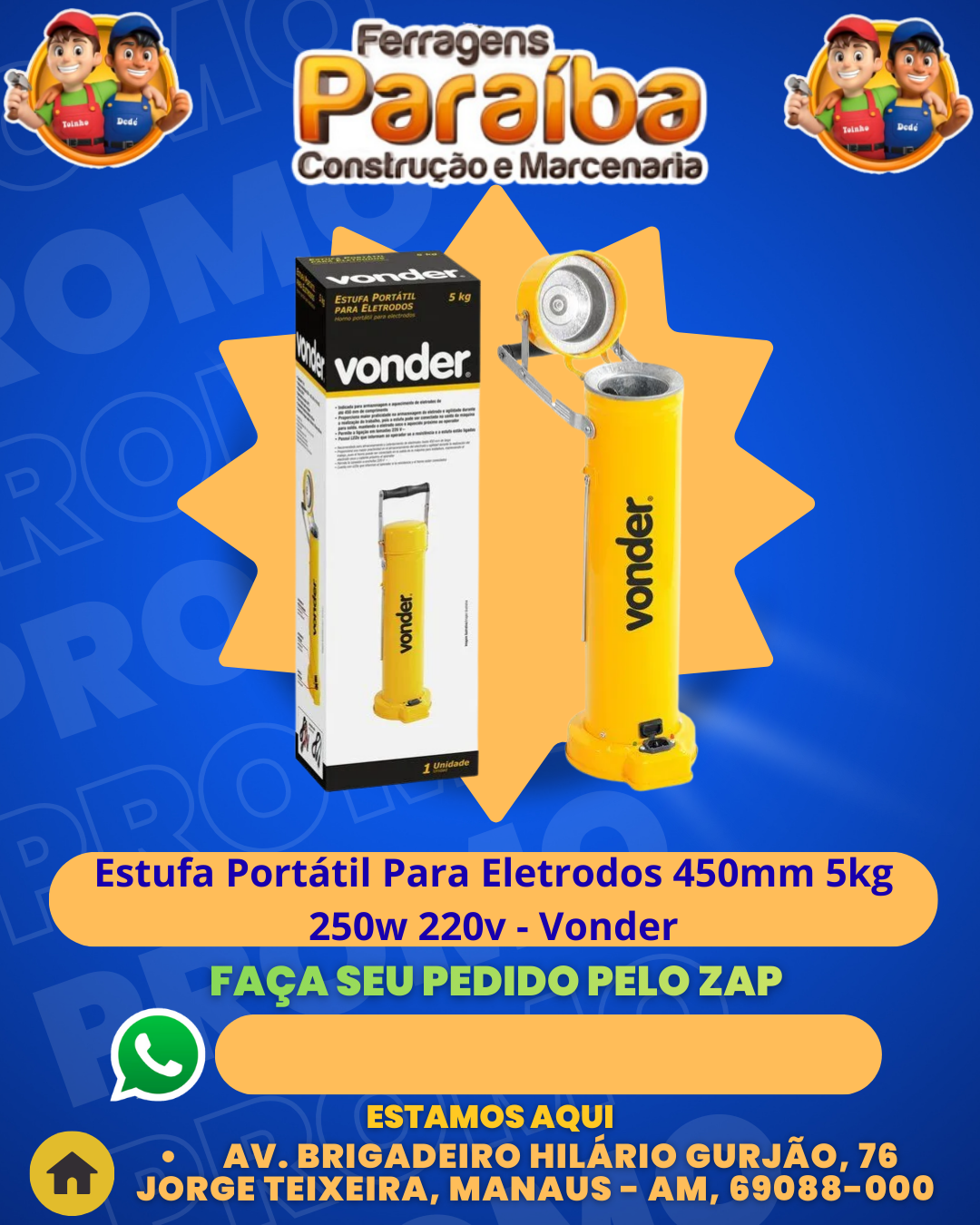 Estufa Portаtil Para Eletrodos 450mm 5kg 250w 220v - Vonder 1