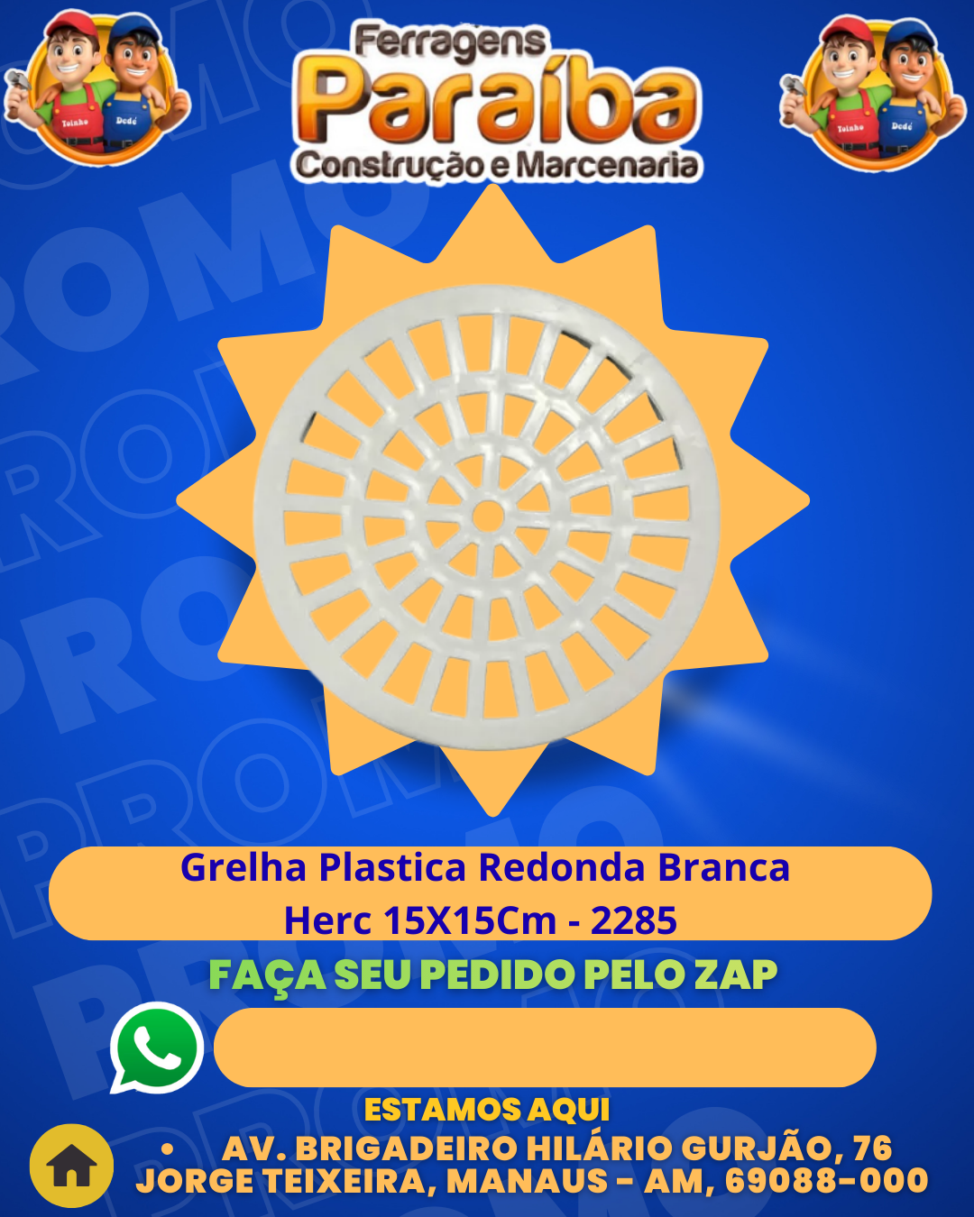 Grelha Plastica Redonda Branca Herc 15X15Cm - 2285   1