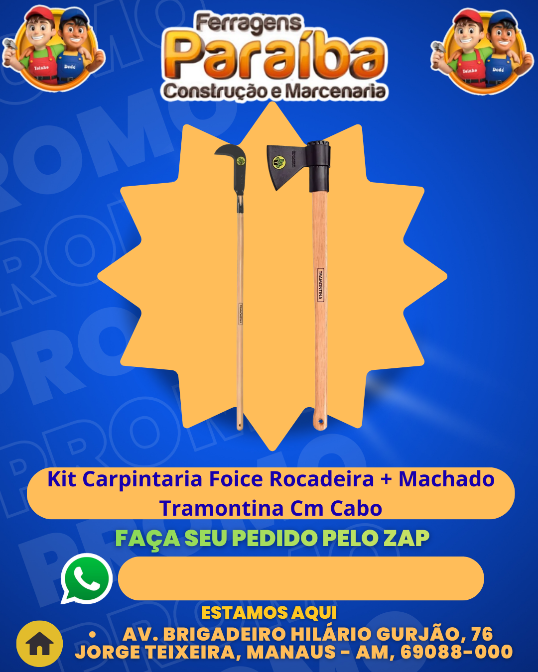 Kit Carpintaria Foice Rocadeira + Machado Tramontina Cm Cabo 1