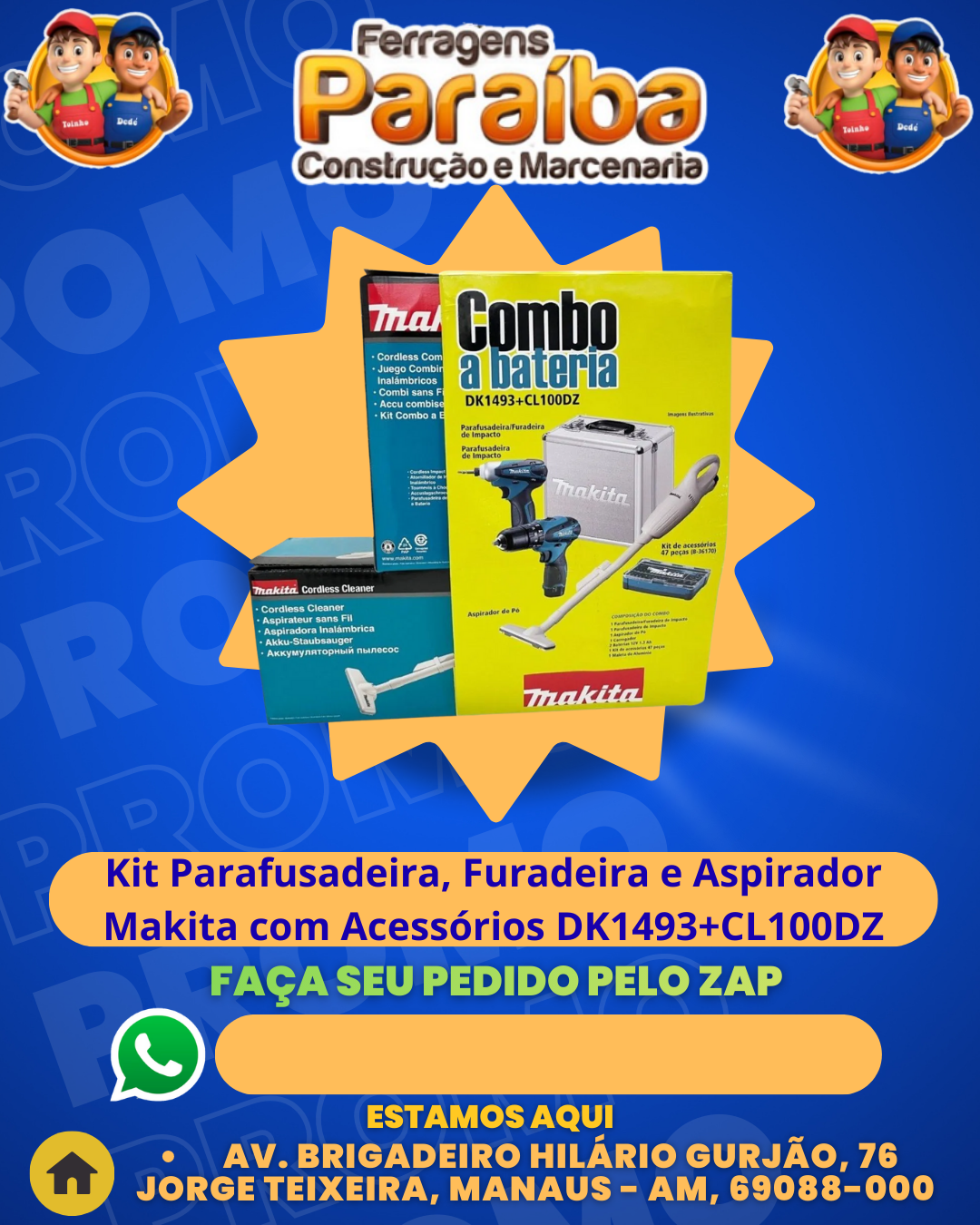Kit Parafusadeira, Furadeira e Aspirador Makita com Acessвrios DK1493+CL100DZ 1