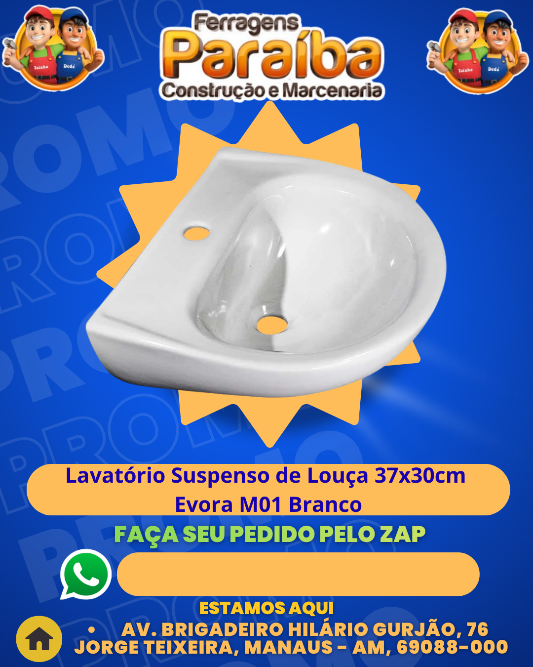 Lavatвrio Suspenso de LouЗa 37x30cm Evora M01 Branco 1