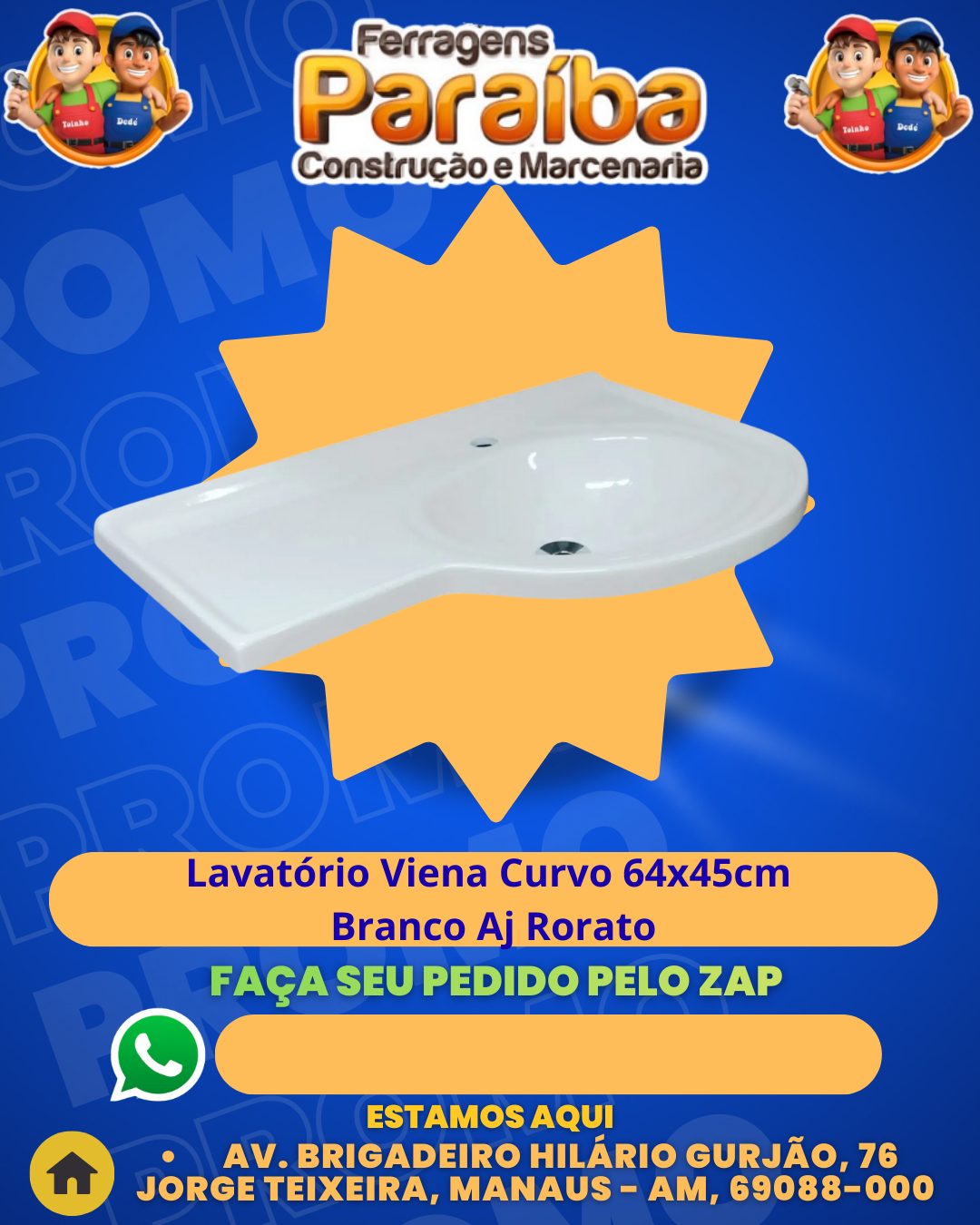 Lavatвrio Viena Curvo 64x45cm Branco Aj Rorato 1