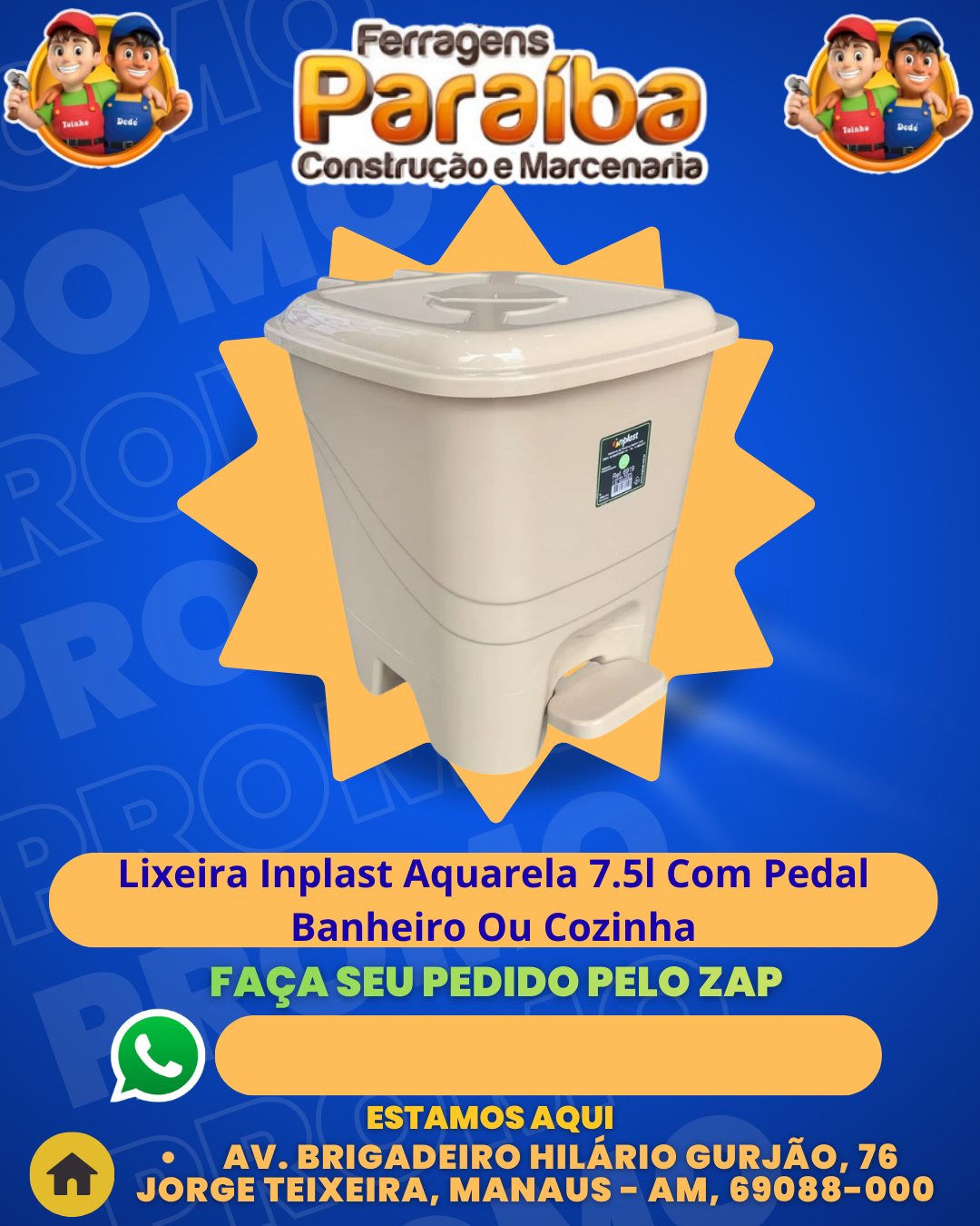 Lixeira Inplast Aquarela 7.5l Com Pedal Banheiro Ou Cozinha 1