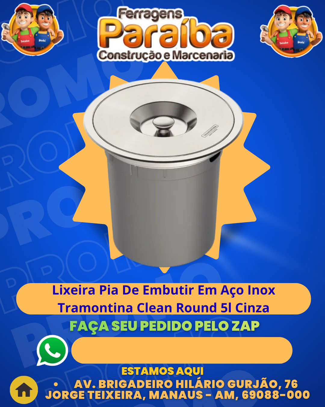 Lixeira Pia De Embutir Em AЗo Inox Tramontina Clean Round 5l Cinza 1