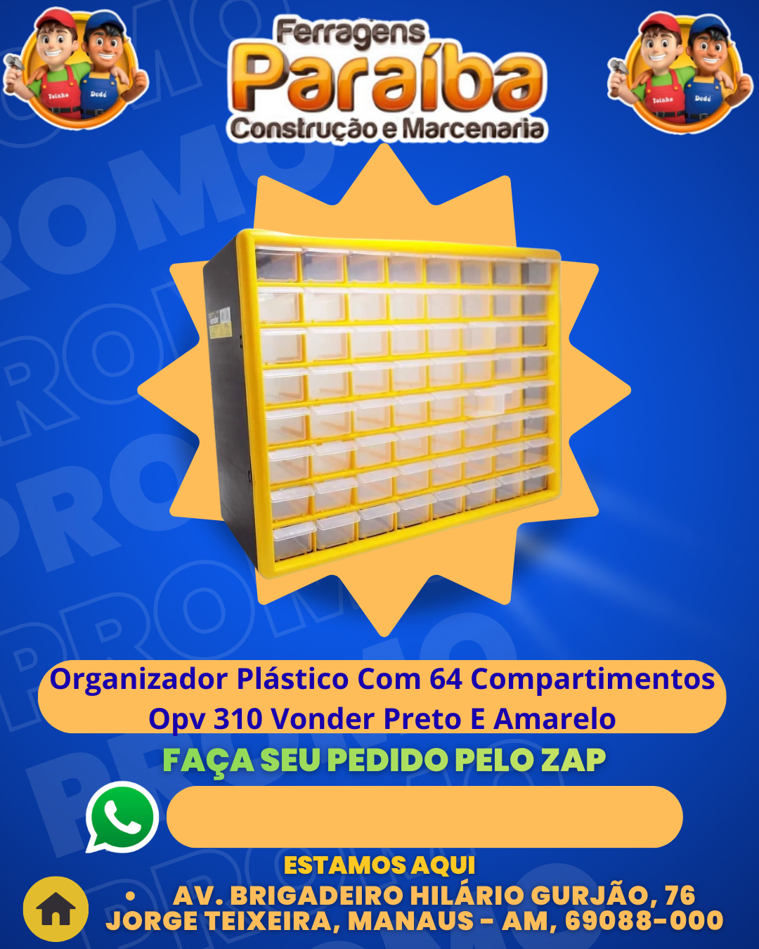 Organizador Plаstico Com 64 Compartimentos Opv 310 Vonder Preto E Amarelo 1