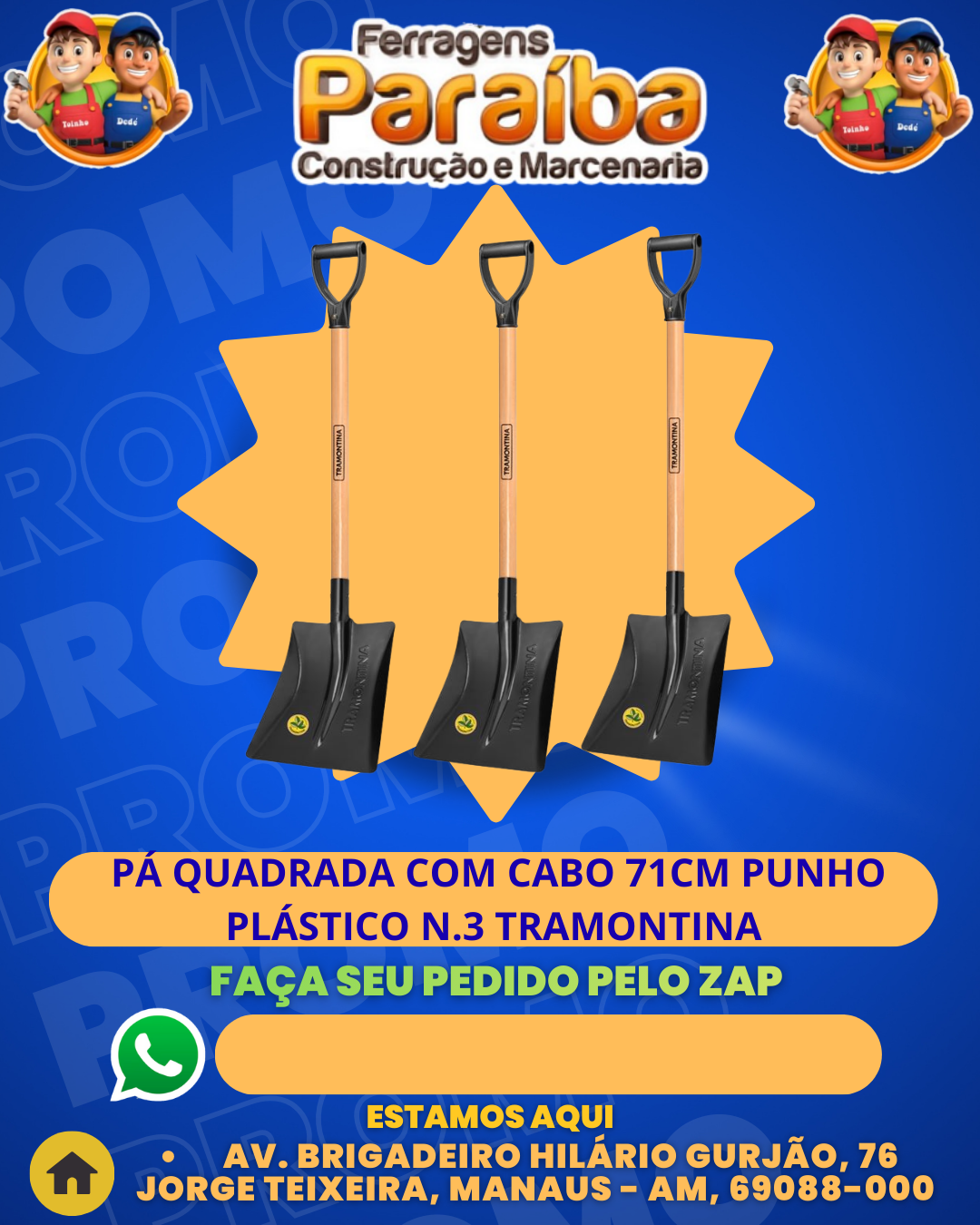P╡ QUADRADA COM CABO 71CM PUNHO PL╡STICO N.3 TRAMONTINA 1