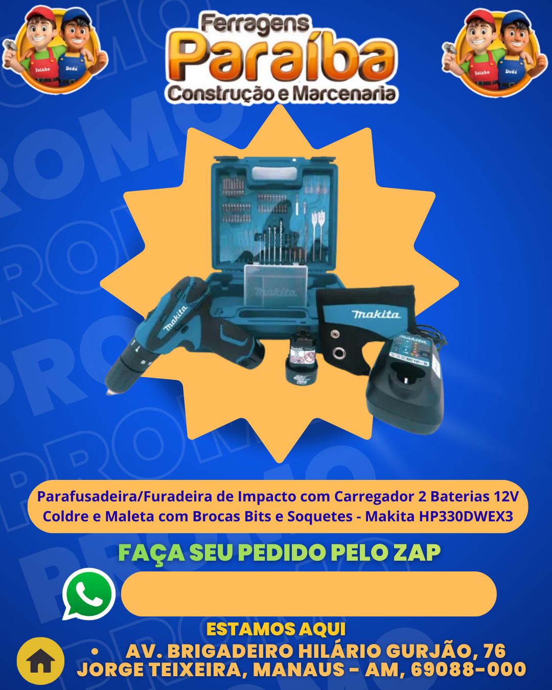 ParafusadeiraFuradeira de Impacto com Carregador 2 Baterias 12V Coldre e Maleta com Brocas Bits e Soquetes - Makita HP330DWEX3 1