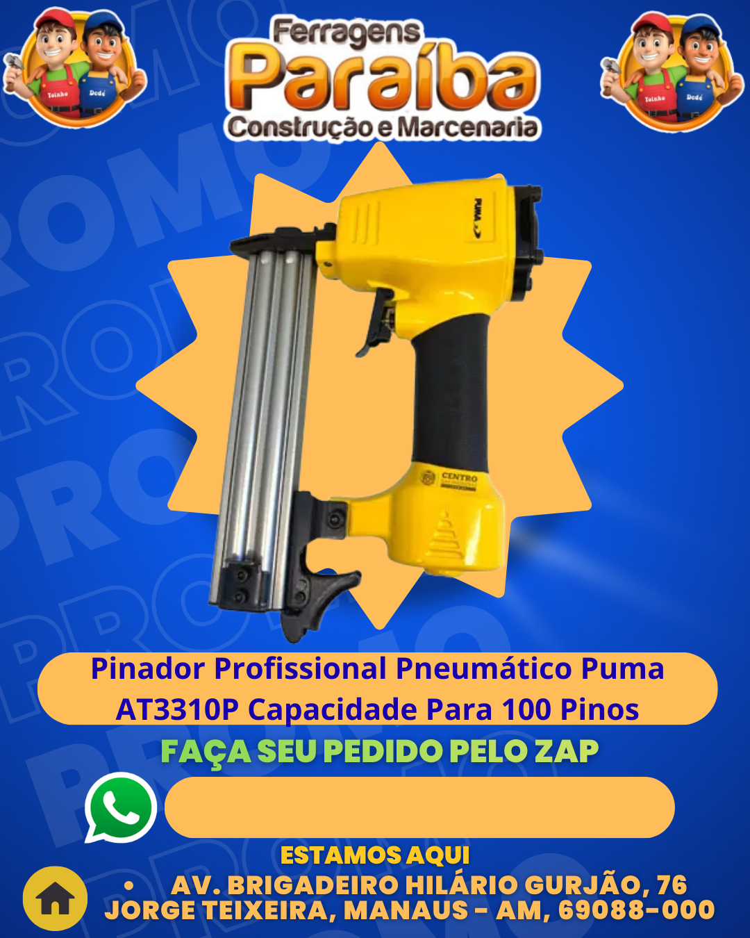 Pinador Profissional Pneumаtico Puma AT3310P Capacidade Para 100 Pinos 1