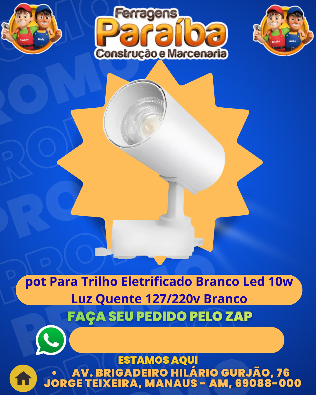 Sem Numero FPB AZUL Spot Para Trilho Eletrificado Branco Led 10w Luz Quente 127220v Branco 1