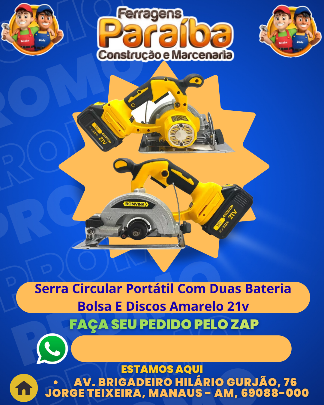 Serra Circular Portаtil Com Duas Bateria Bolsa E Discos Amarelo 21v  1