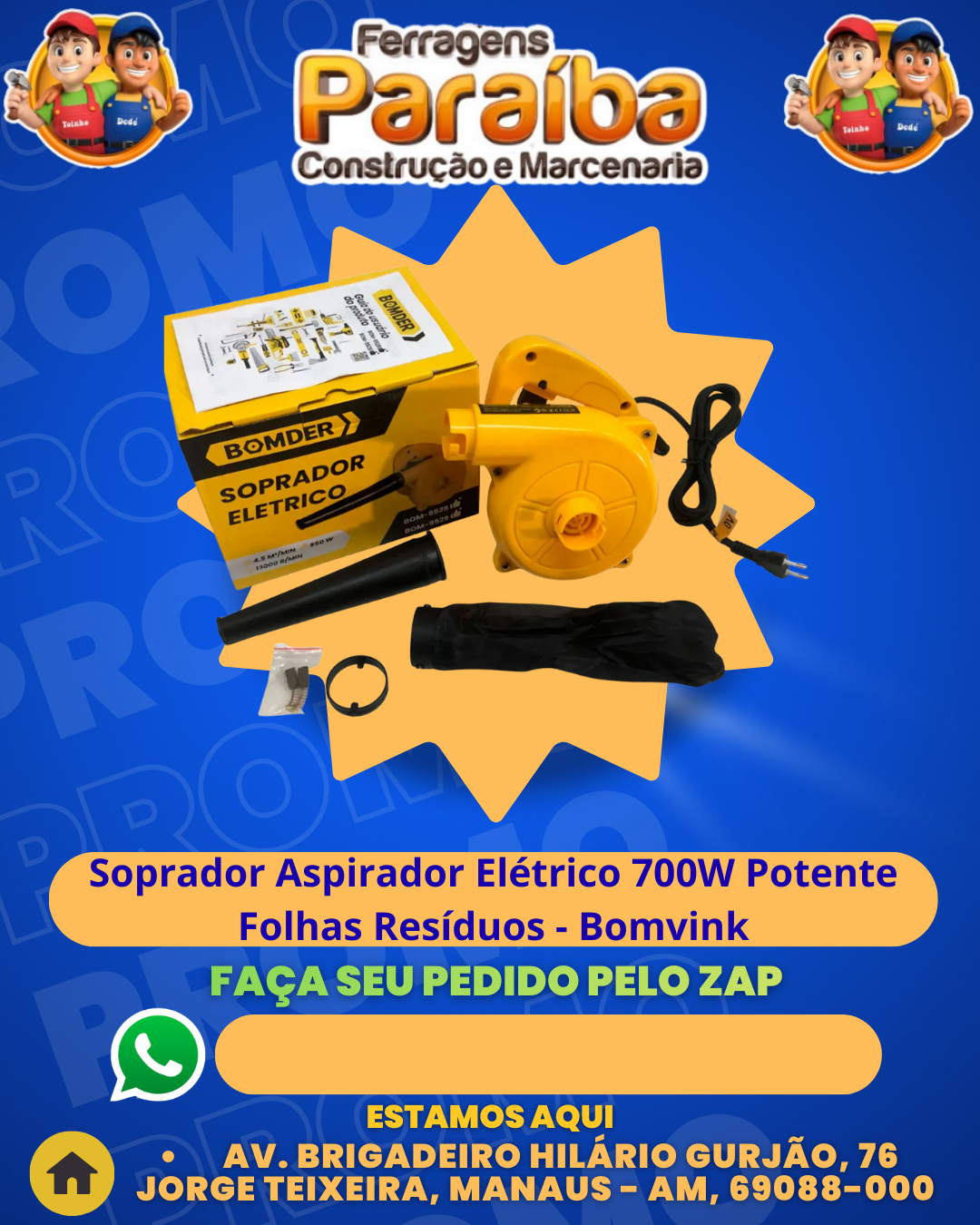 Soprador Aspirador ElВtrico 700W Potente Folhas Resбduos - Bomvink 1