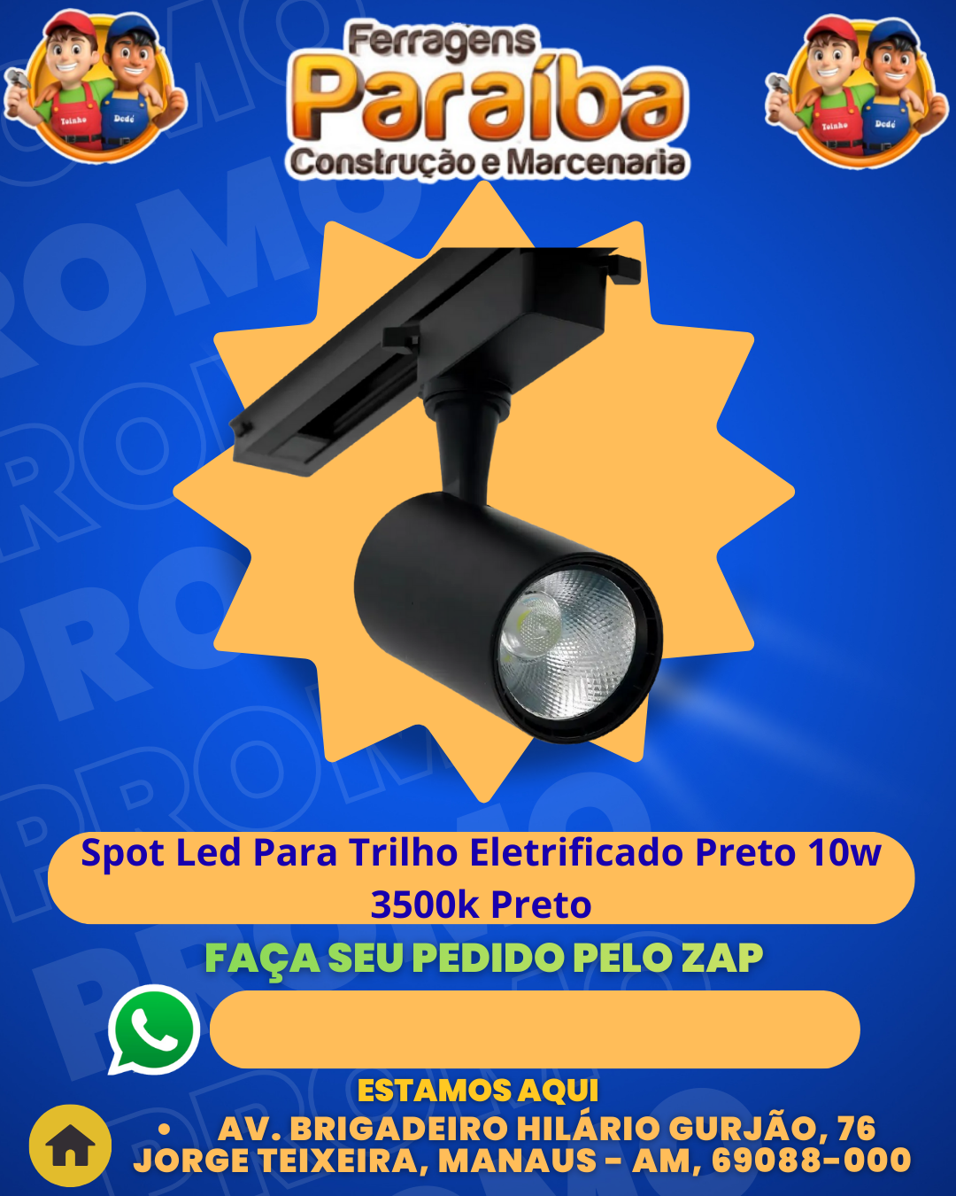 Spot Led Para Trilho Eletrificado Preto 10w 3500k Preto 1
