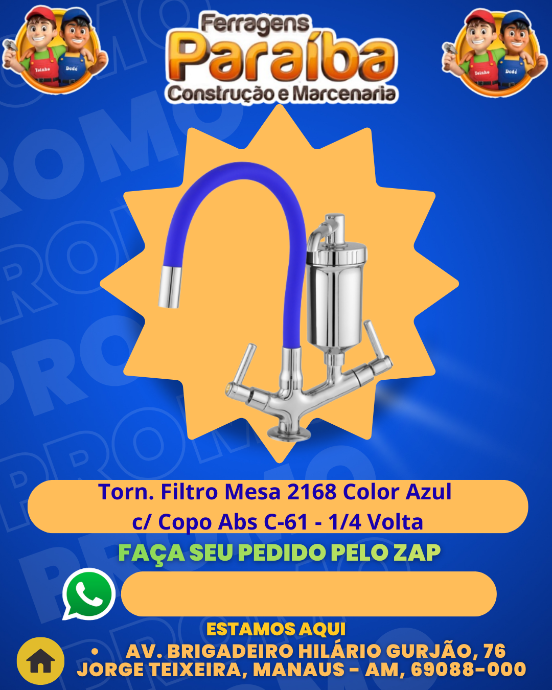 Torn. Filtro Mesa 2168 Color Azul c Copo Abs C-61 - 14 Volta 1