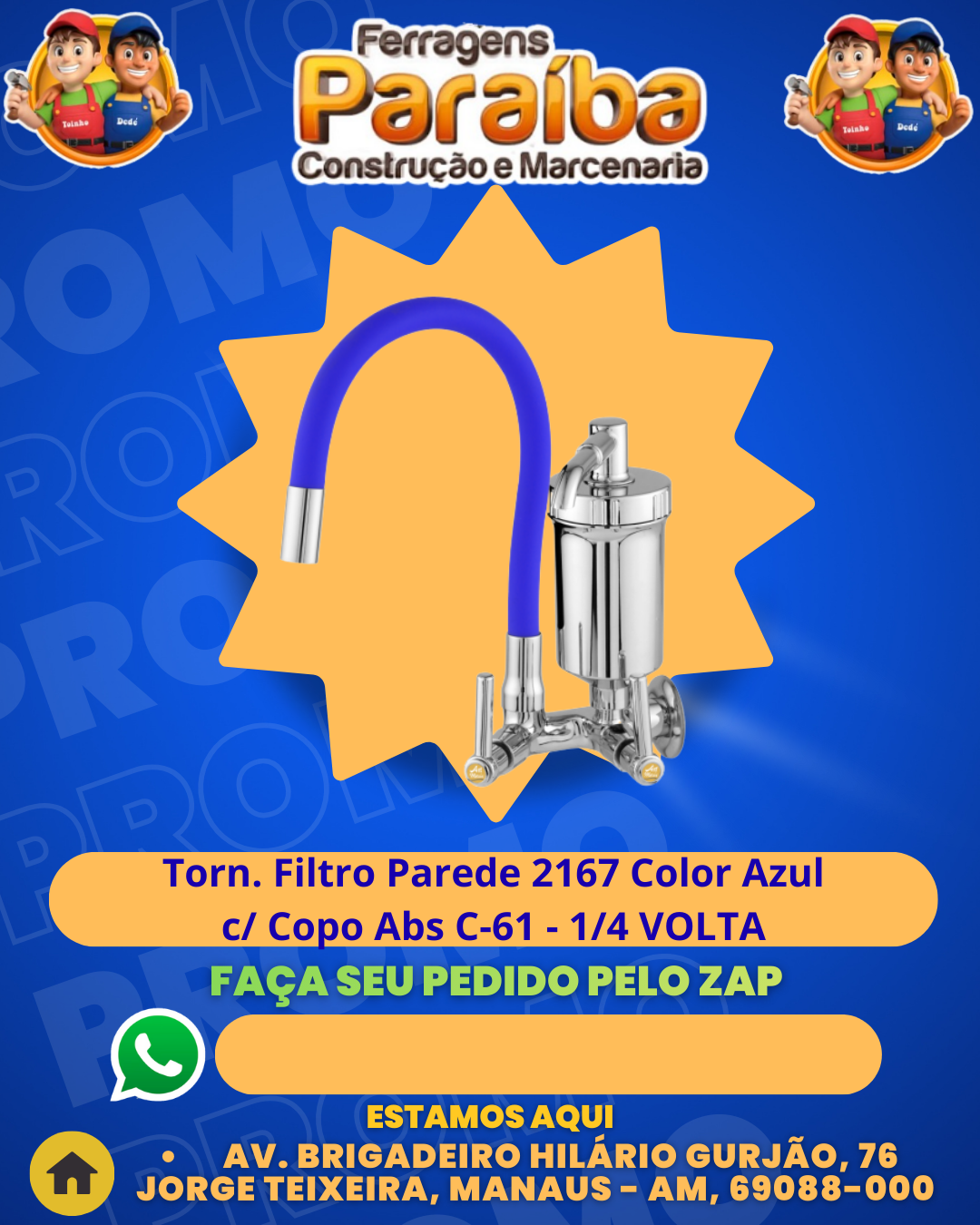 Torn. Filtro Parede 2167 Color Azul c Copo Abs C-61 - 14 VOLTA  1