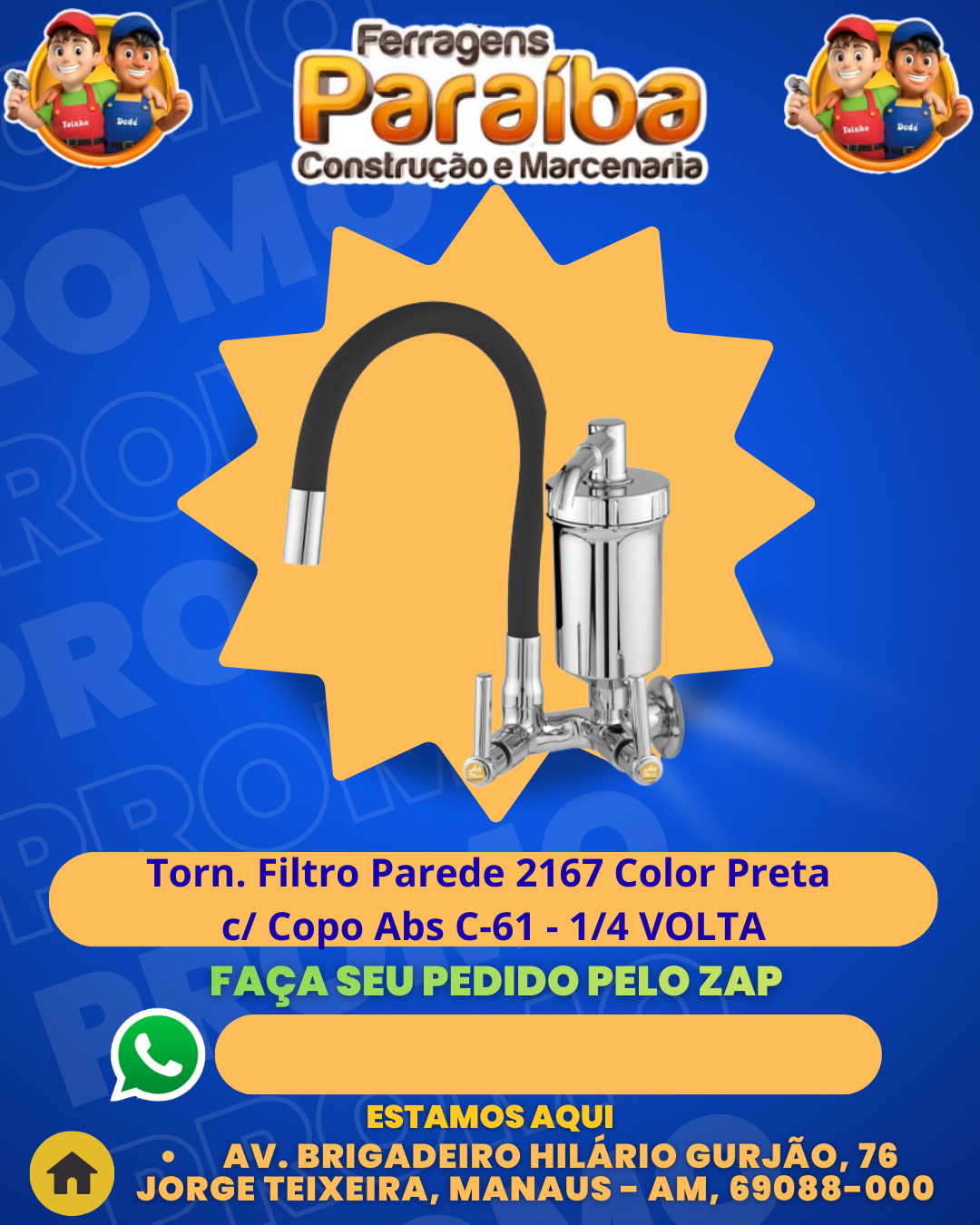 Torn. Filtro Parede 2167 Color Preta c Copo Abs C-61 - 14 VOLTA  1