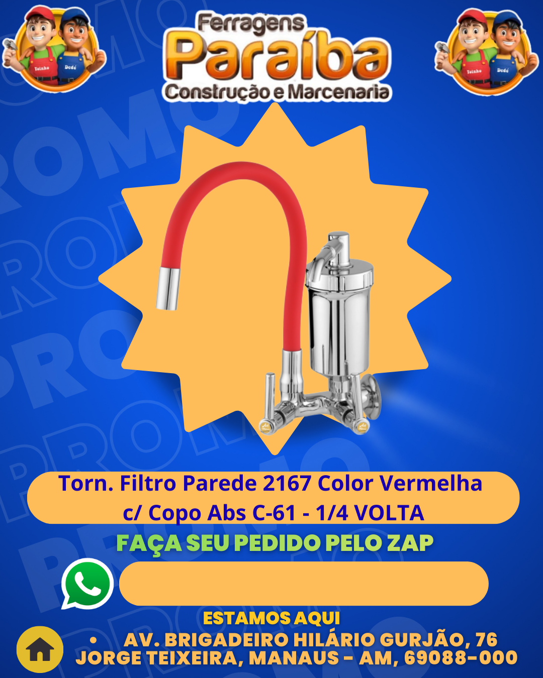 Torn. Filtro Parede 2167 Color Vermelha c Copo Abs C-61 - 14 VOLTA 1