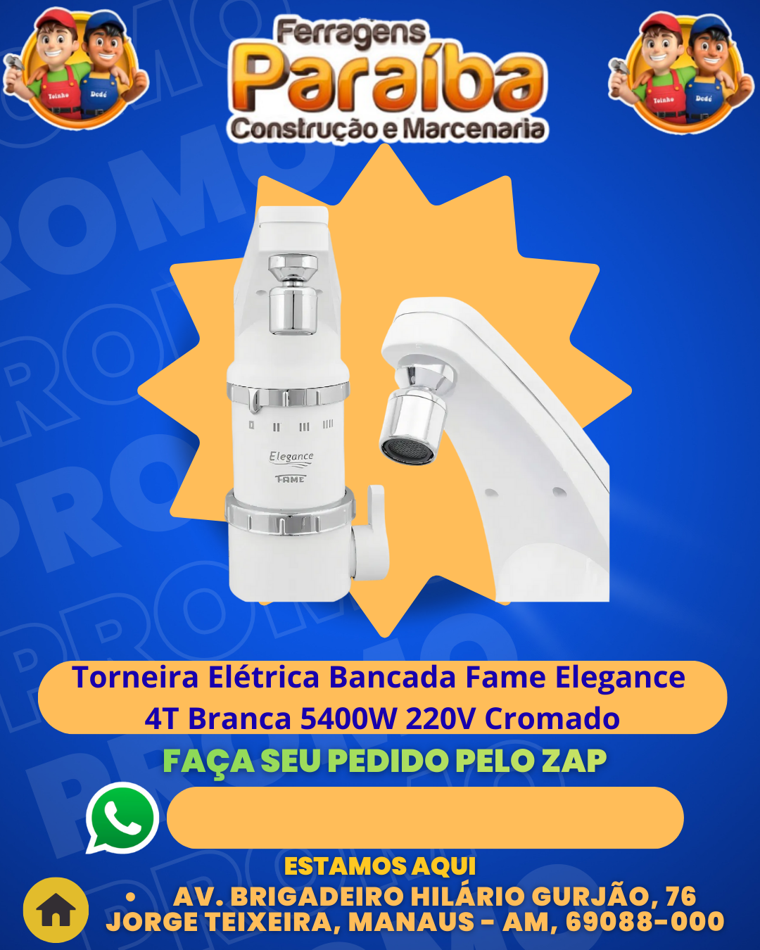 Torneira ElВtrica Bancada Fame Elegance 4T Branca 5400W 220V Cromado 1